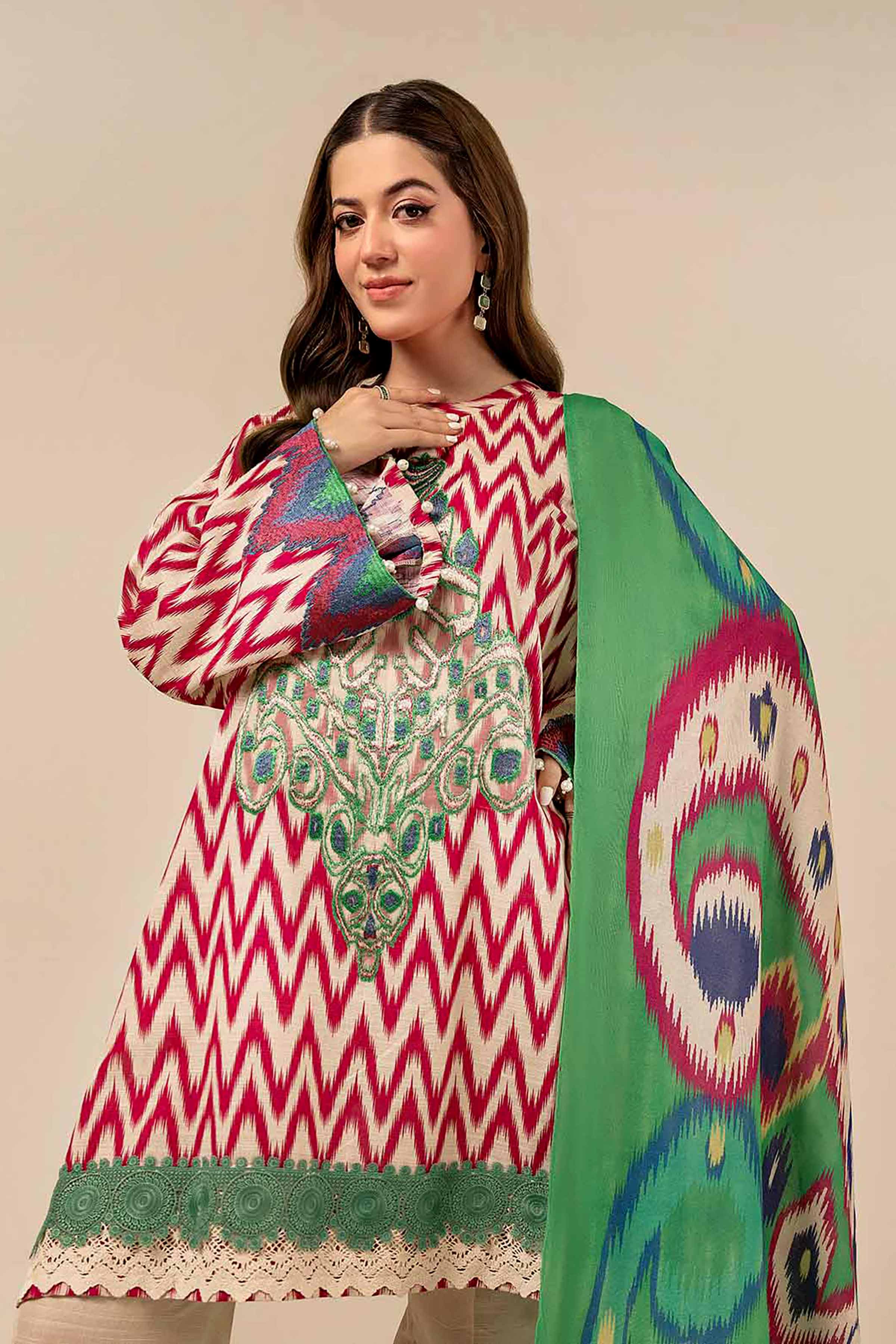 NishatUK - Green Embroidered Khaddar 3-piece unstitched Suit