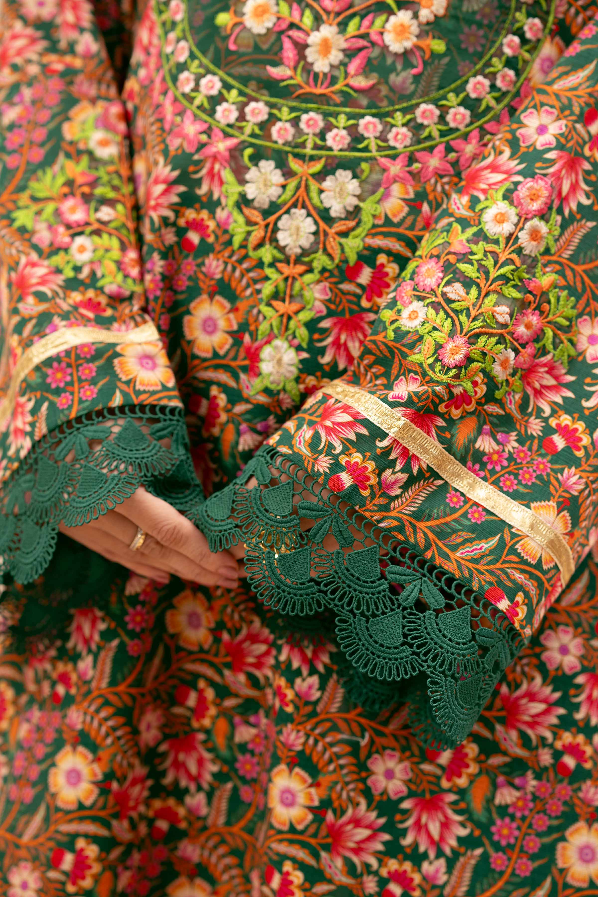 NishatUK - Green Embroidered Khaddar 3-piece unstitched Suit
