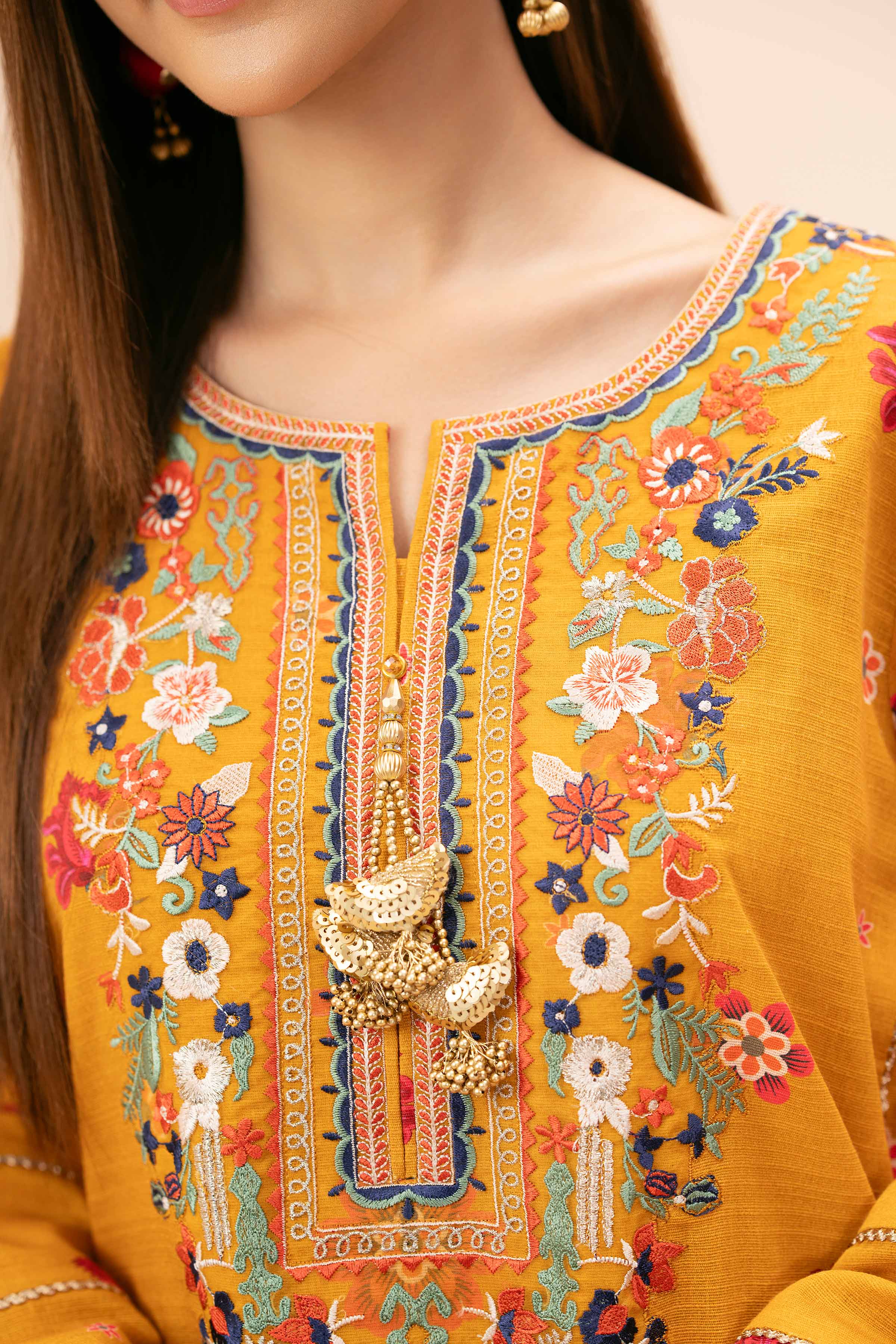 NishatUK - Mustard Embroidered Khaddar 3-piece unstitched Suit