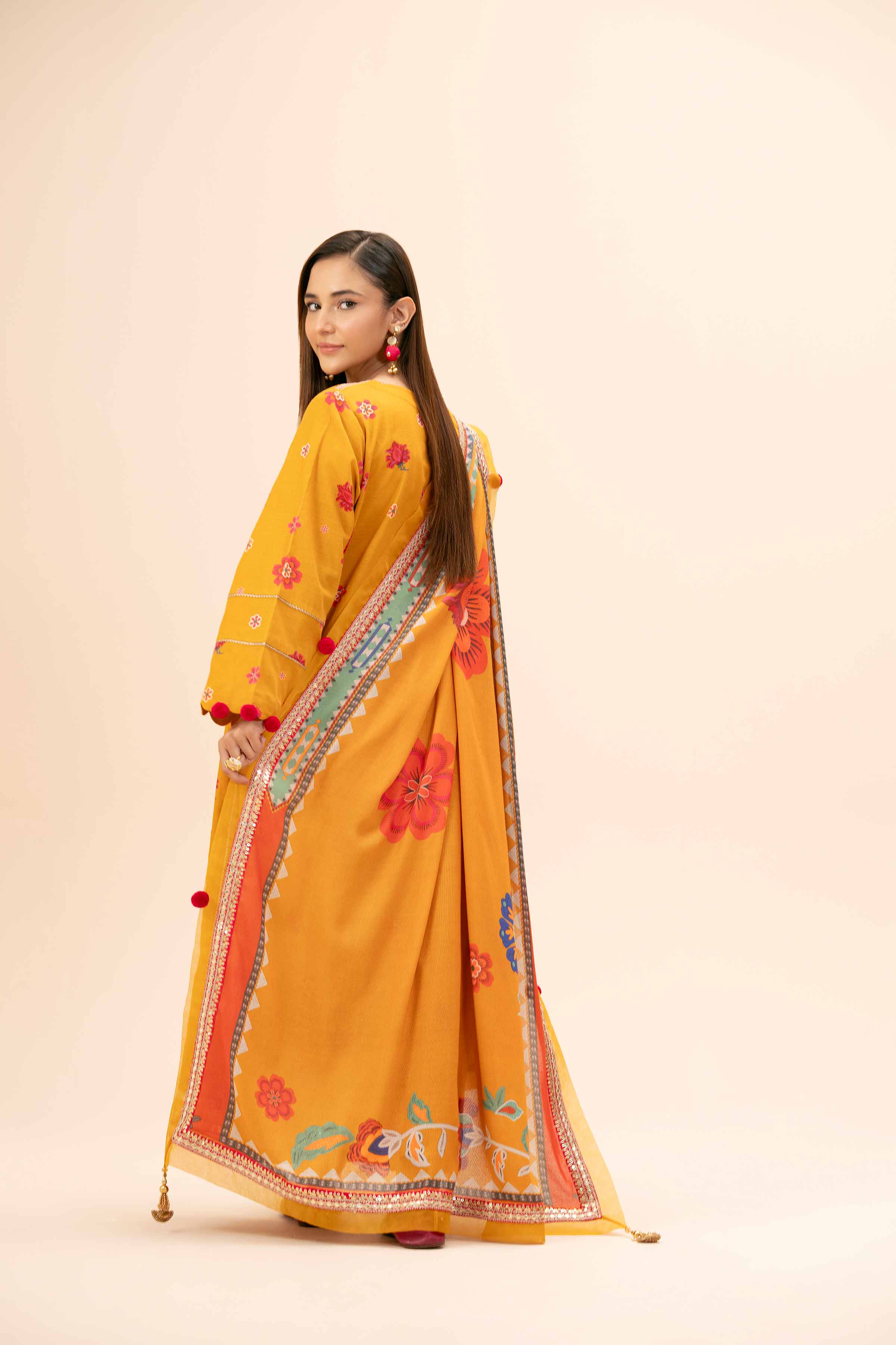 NishatUK - Mustard Embroidered Khaddar 3-piece unstitched Suit