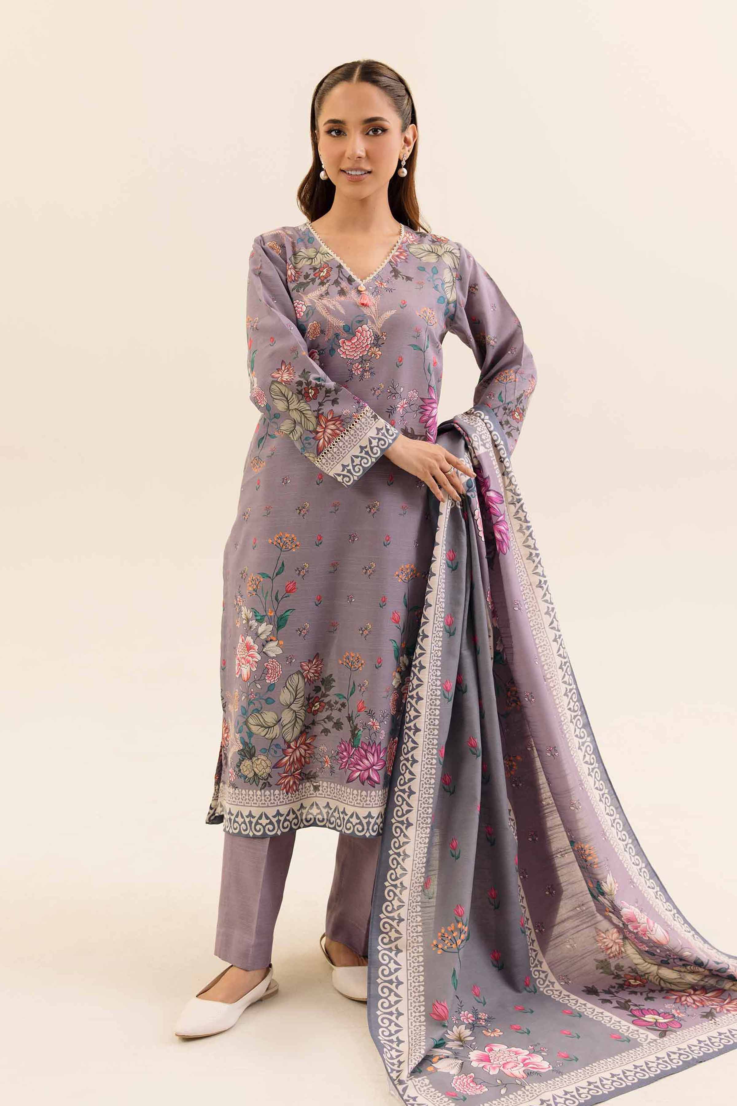 NishatUK - Mauve Printed Cotton 3-piece unstitched Suit