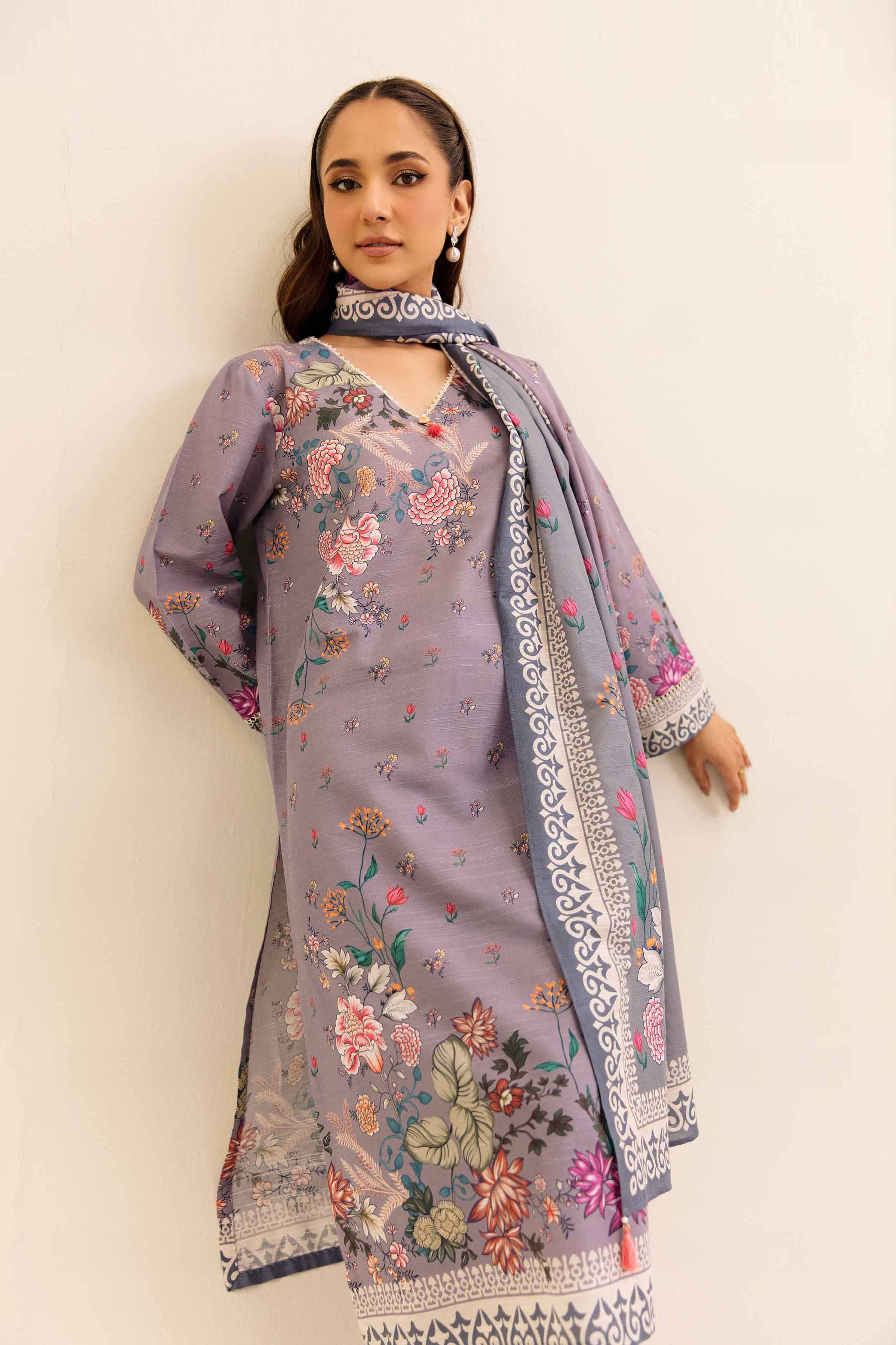 NishatUK - Mauve Printed Cotton 3-piece unstitched Suit