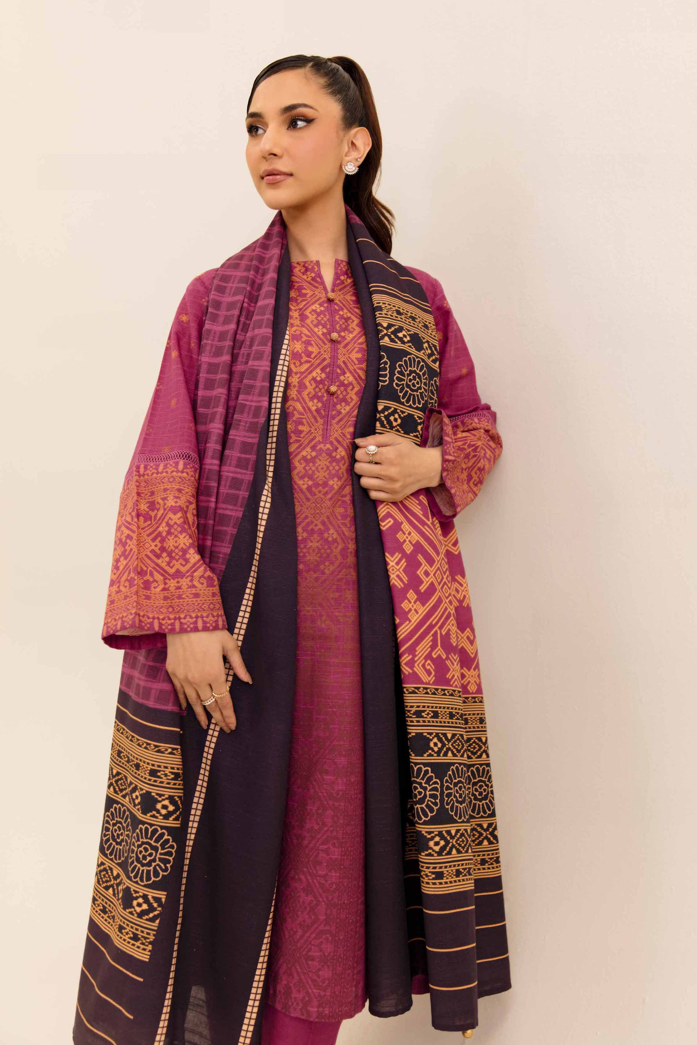 NishatUK - Magenta Printed Cotton 3-piece unstitched Suit
