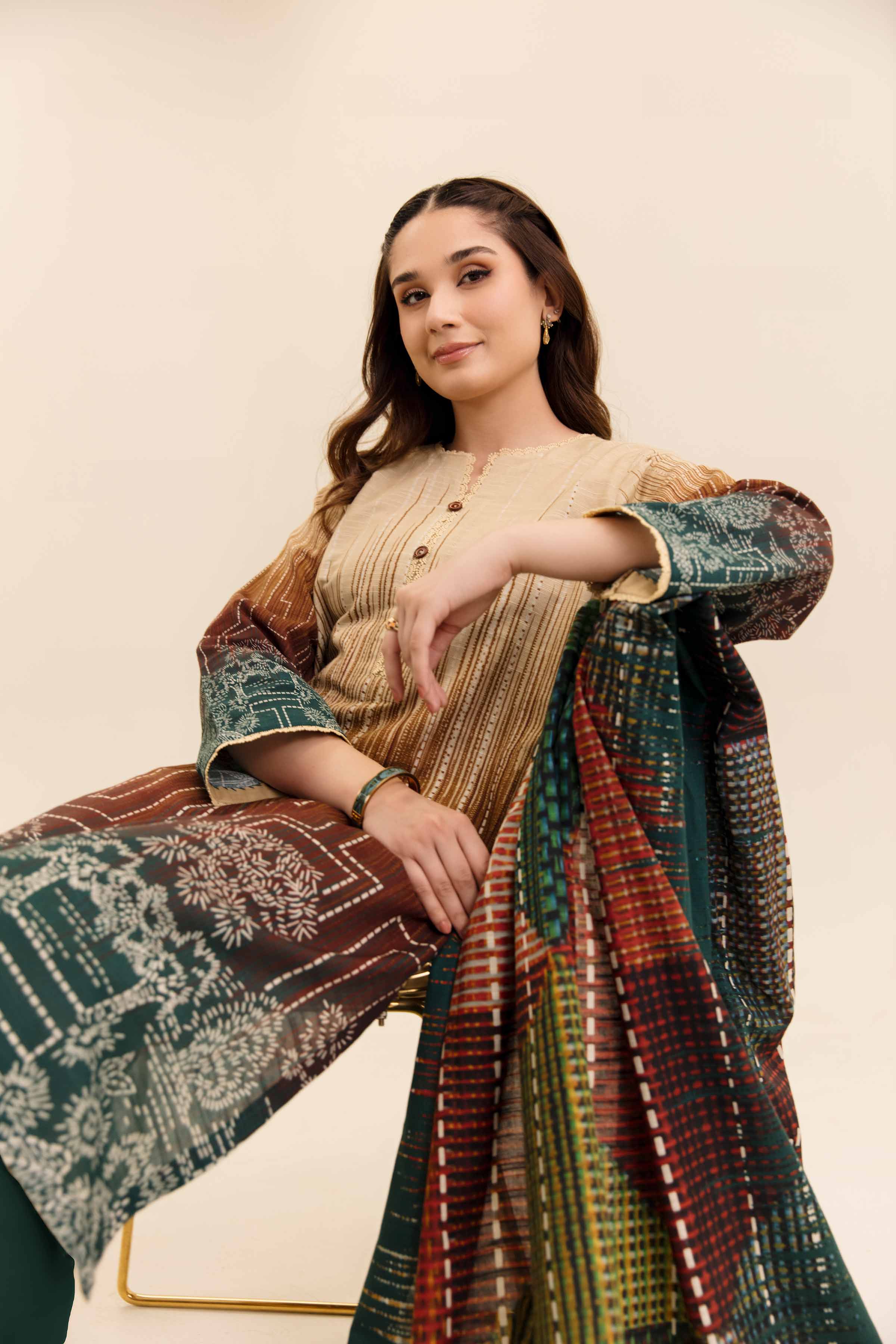 NishatUK - Rust Printed Cotton 3-piece unstitched Suit