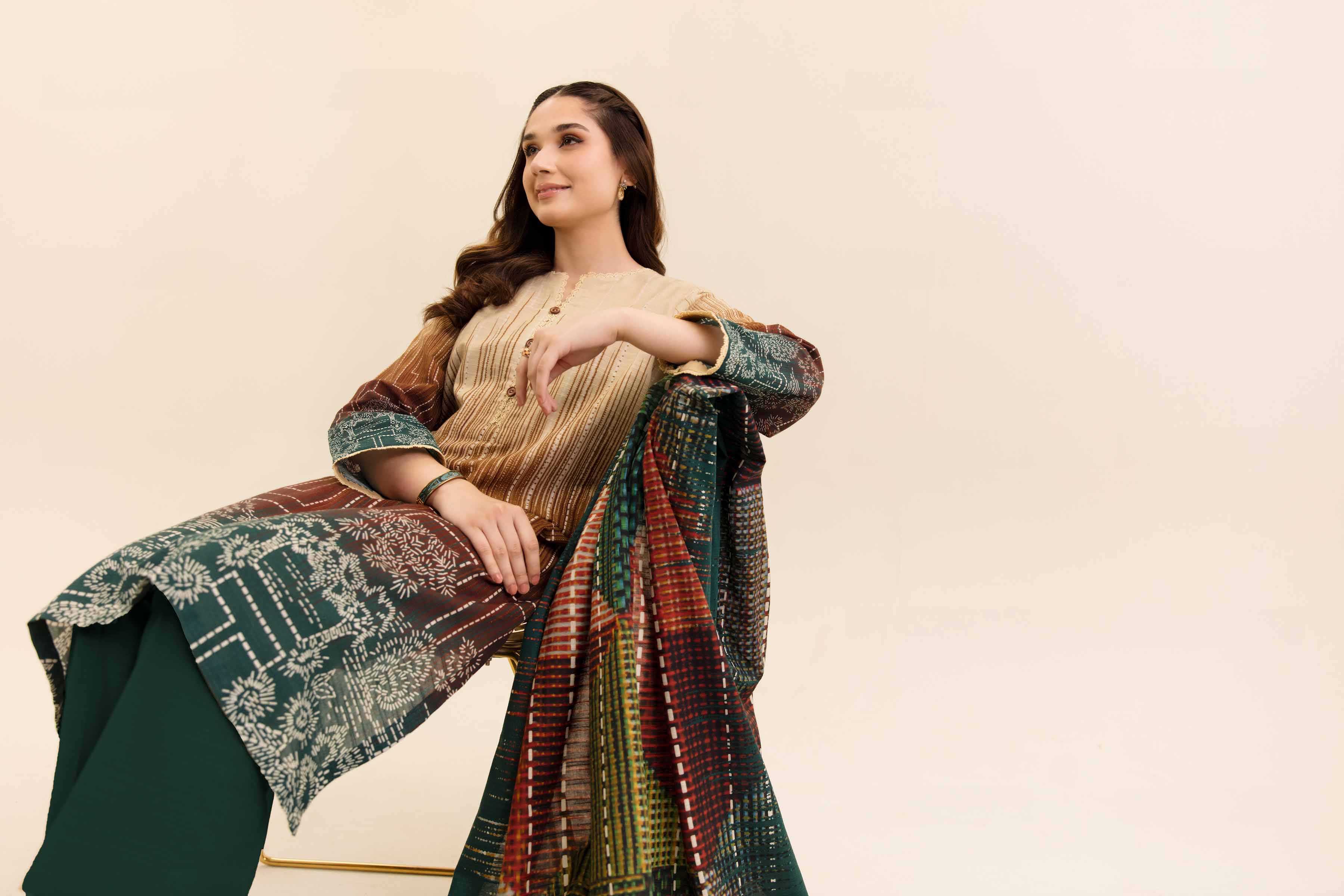 NishatUK - Rust Printed Cotton 3-piece unstitched Suit