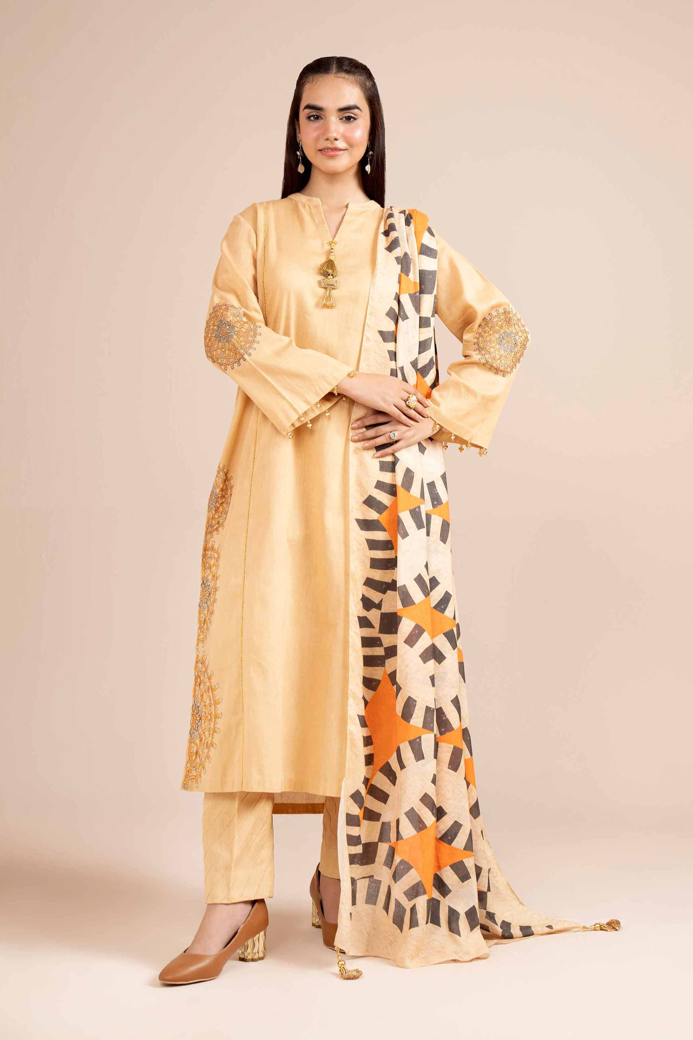 NishatUK - Yellow Embroidered Cotton 3-piece unstitched Suit