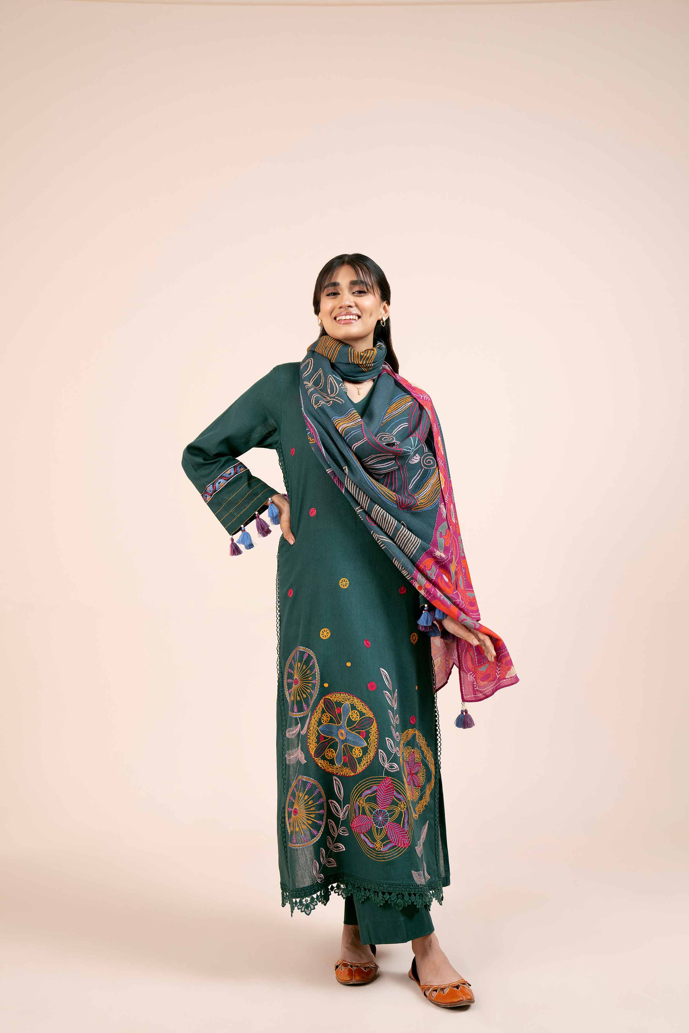 NishatUK - Green Embroidered Cotton 3-piece unstitched Suit