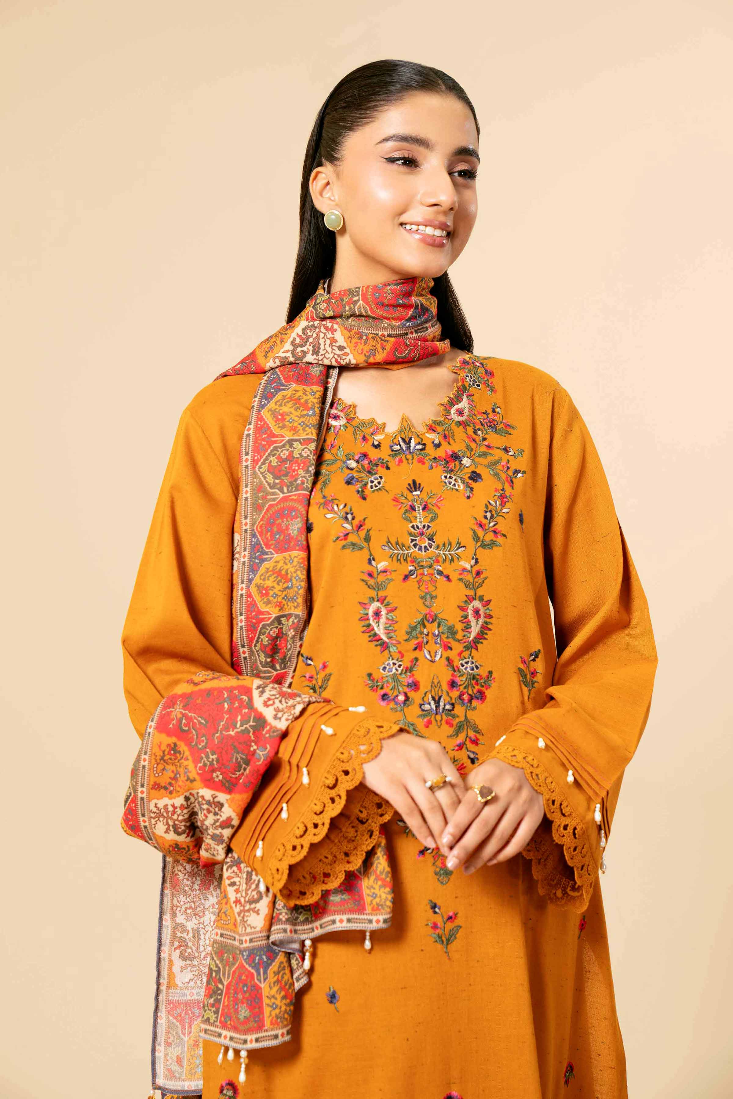 NishatUK - Orange Embroidered Cotton 3-piece unstitched Suit