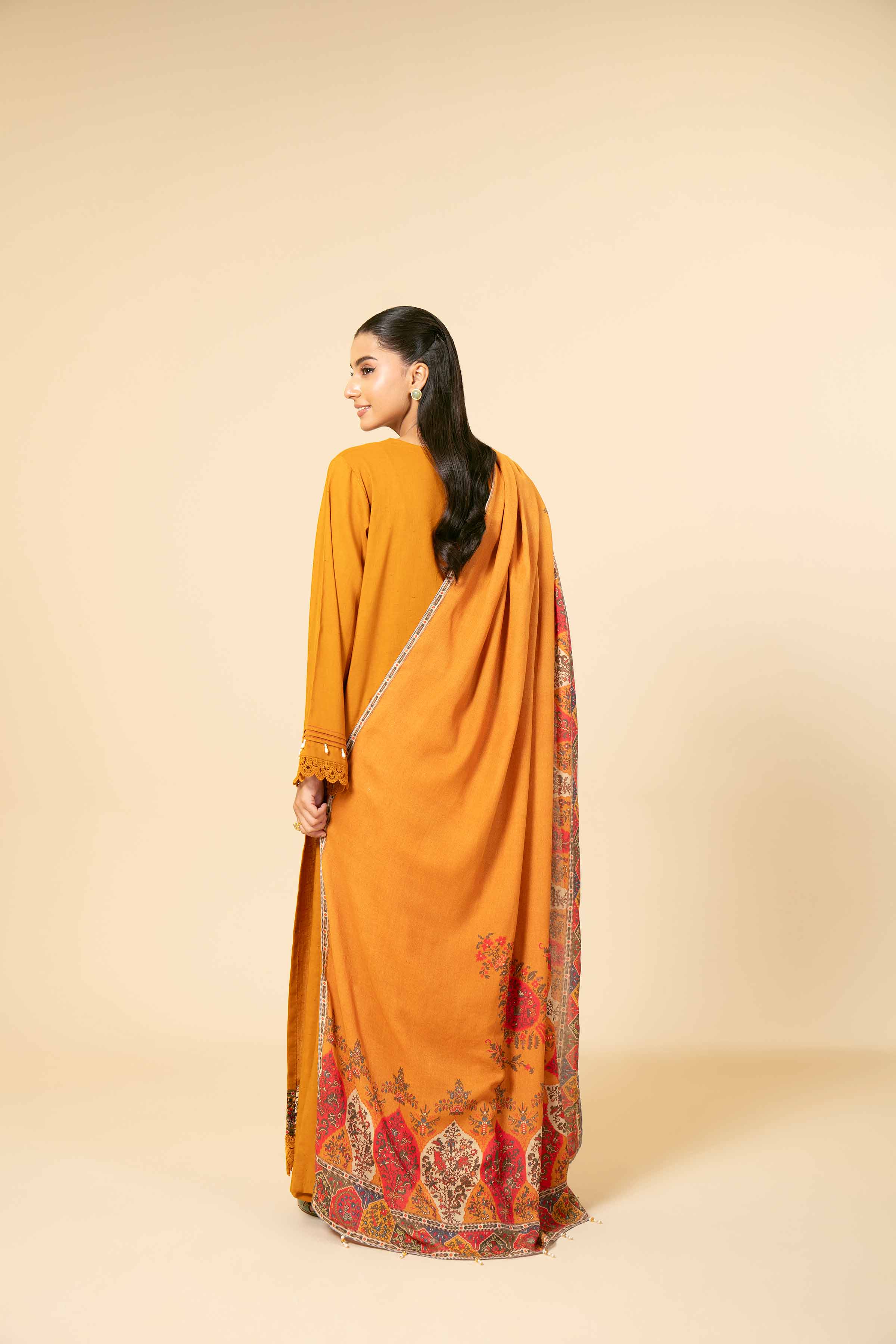 NishatUK - Orange Embroidered Cotton 3-piece unstitched Suit