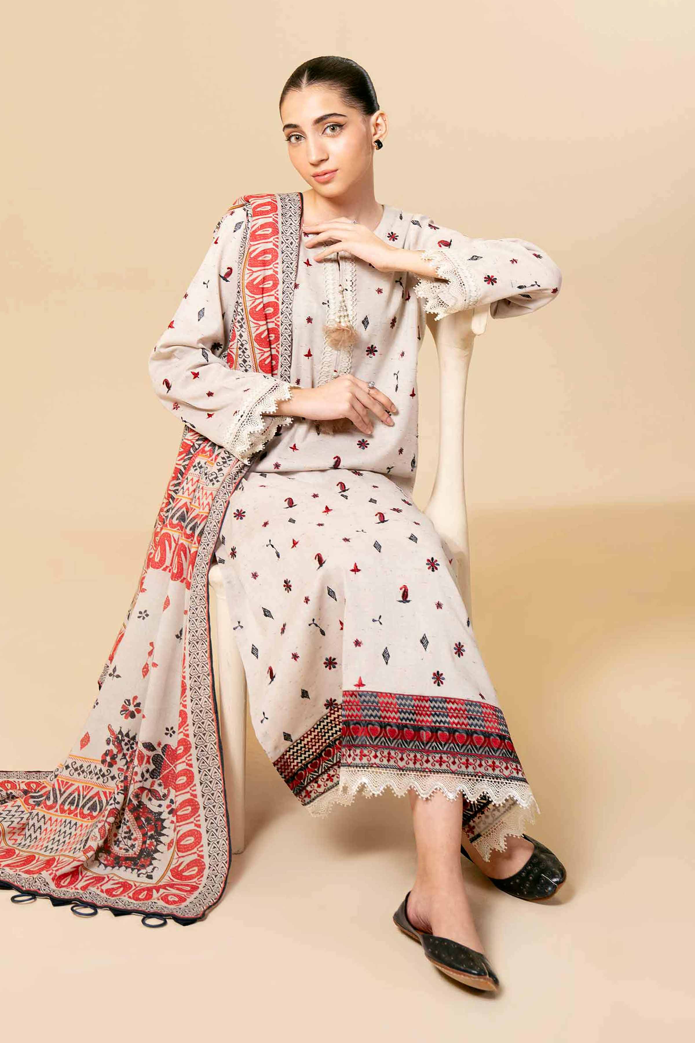 NishatUK - Grey Embroidered Cotton 3-piece unstitched Suit