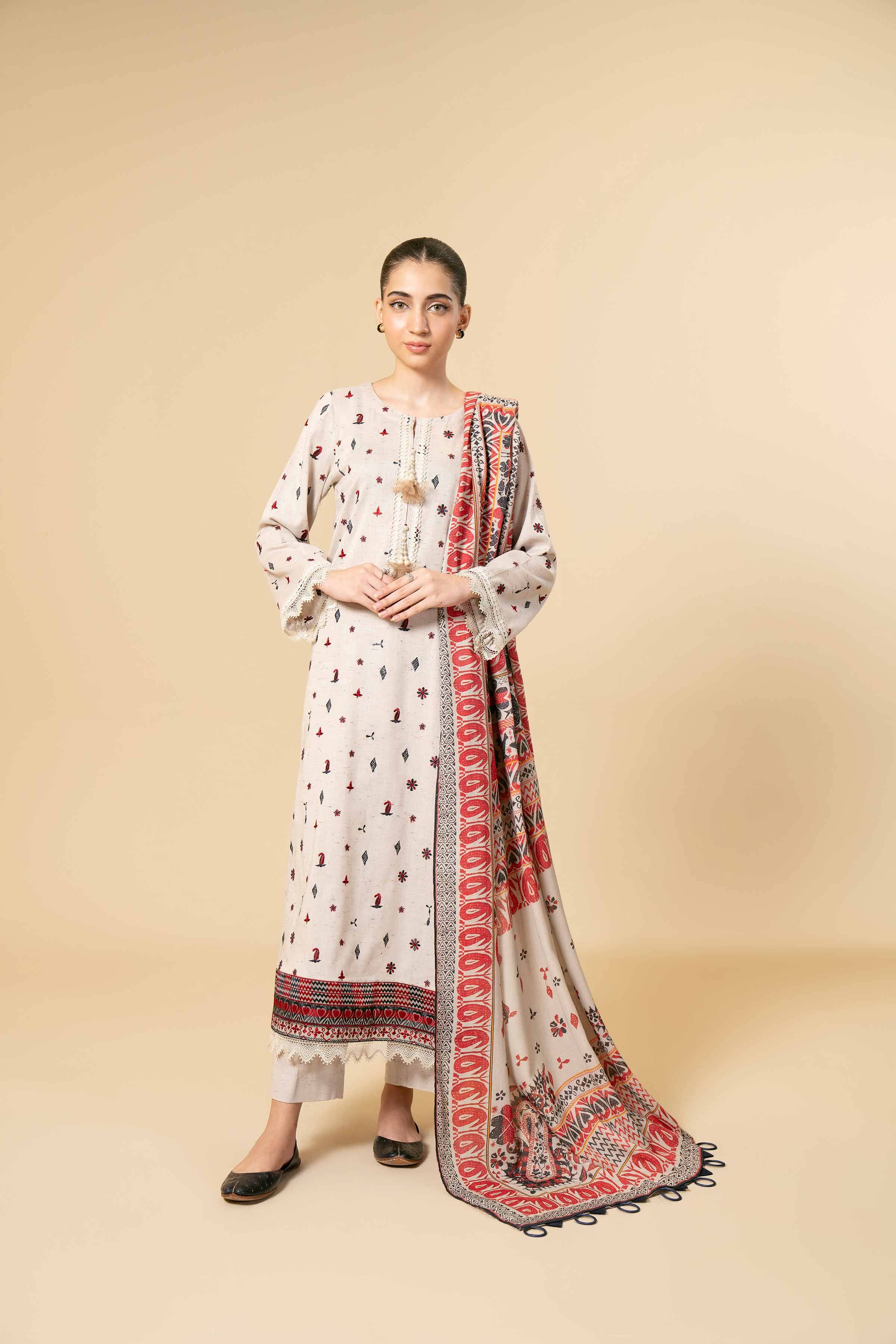 NishatUK - Grey Embroidered Cotton 3-piece unstitched Suit