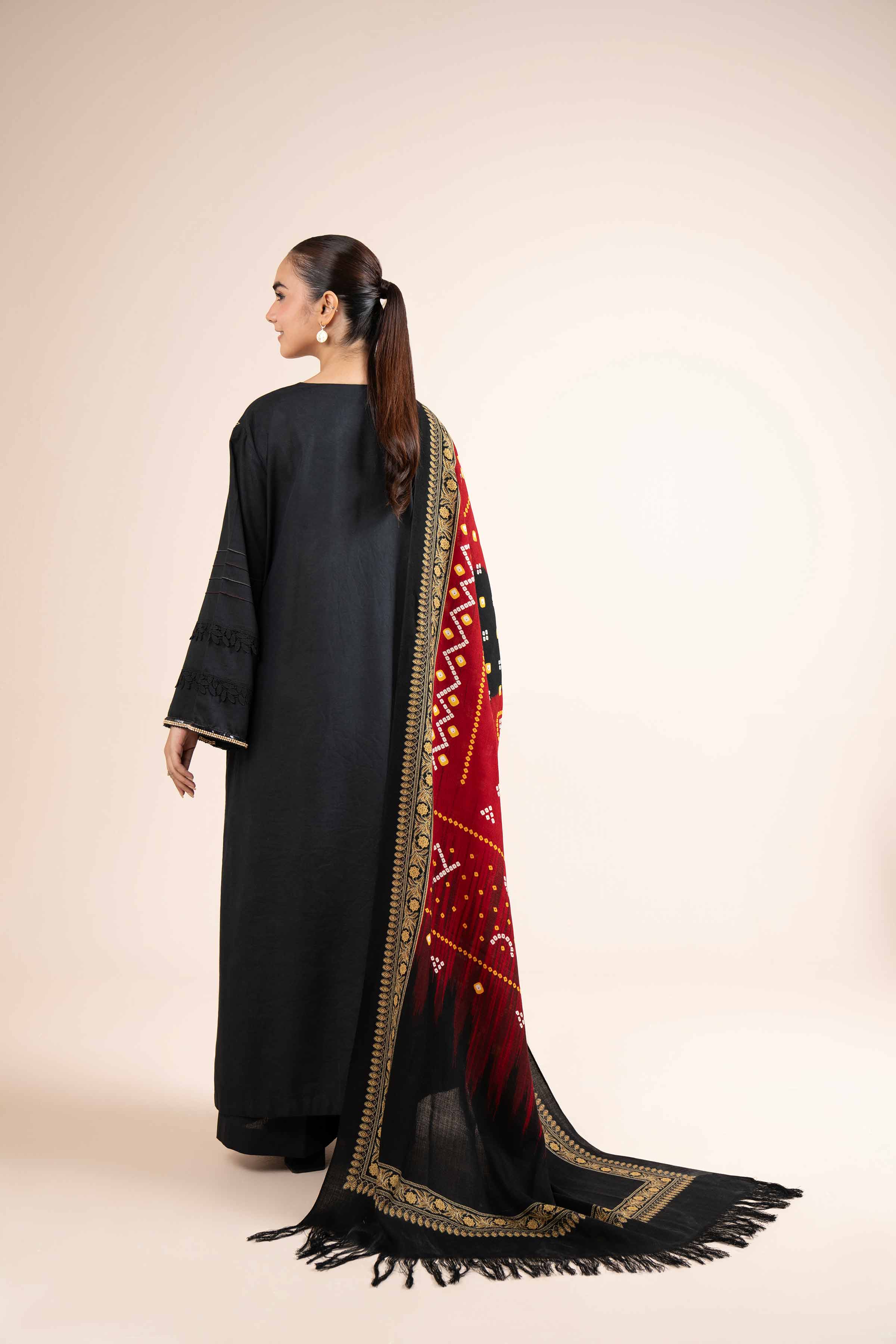 NishatUK - Black Embroidered Karandi 3-piece unstitched Suit