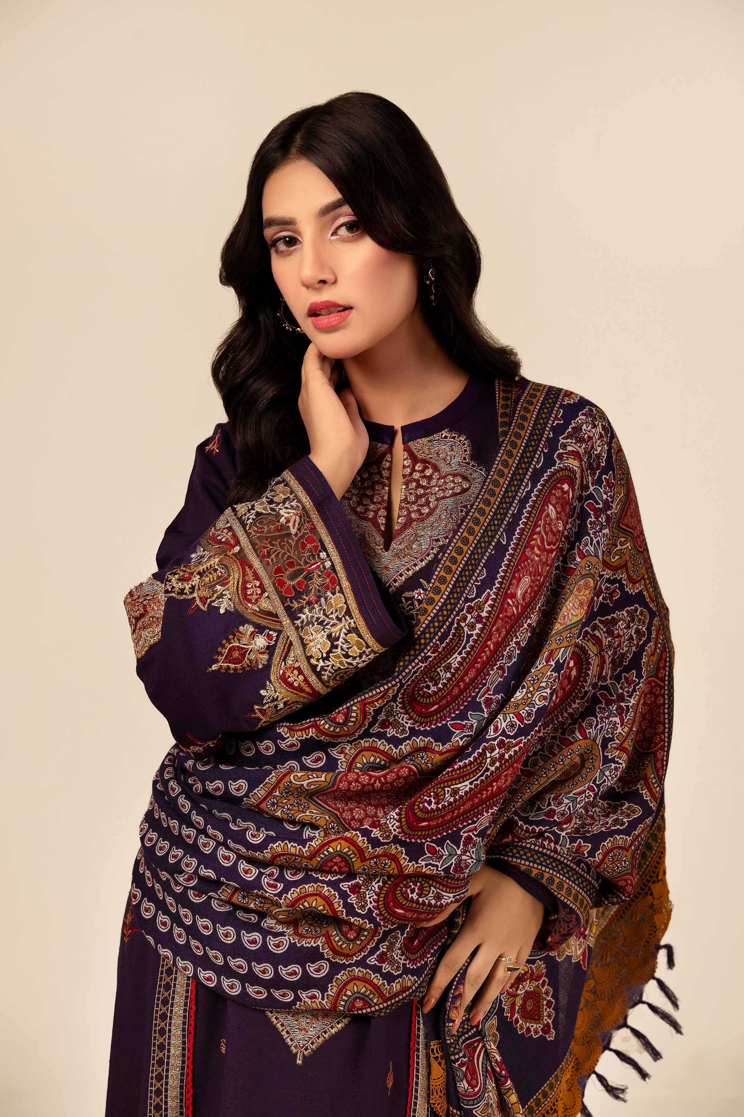 NishatUK - Blue Embroidered Karandi 3-piece unstitched Suit