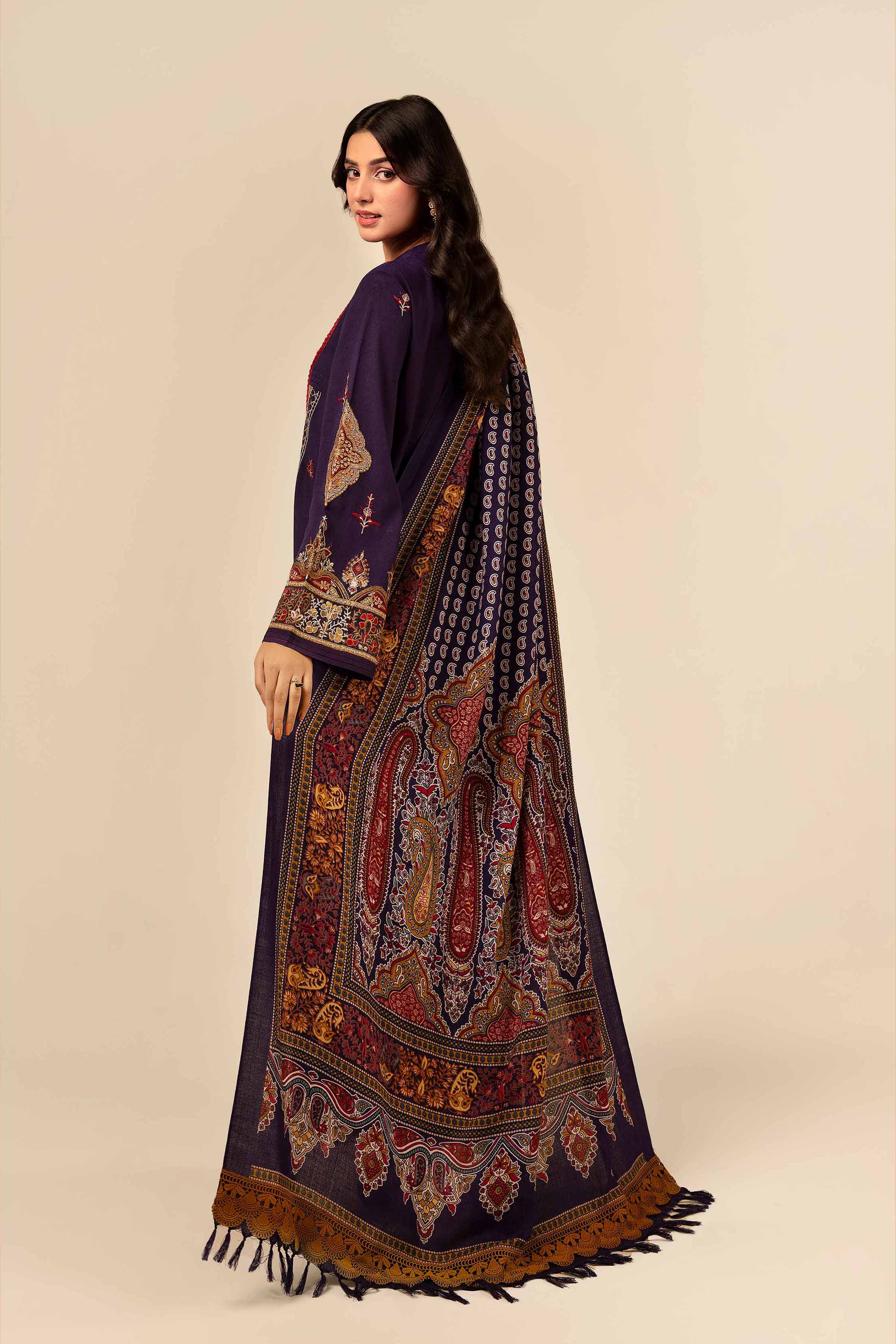NishatUK - Blue Embroidered Karandi 3-piece unstitched Suit