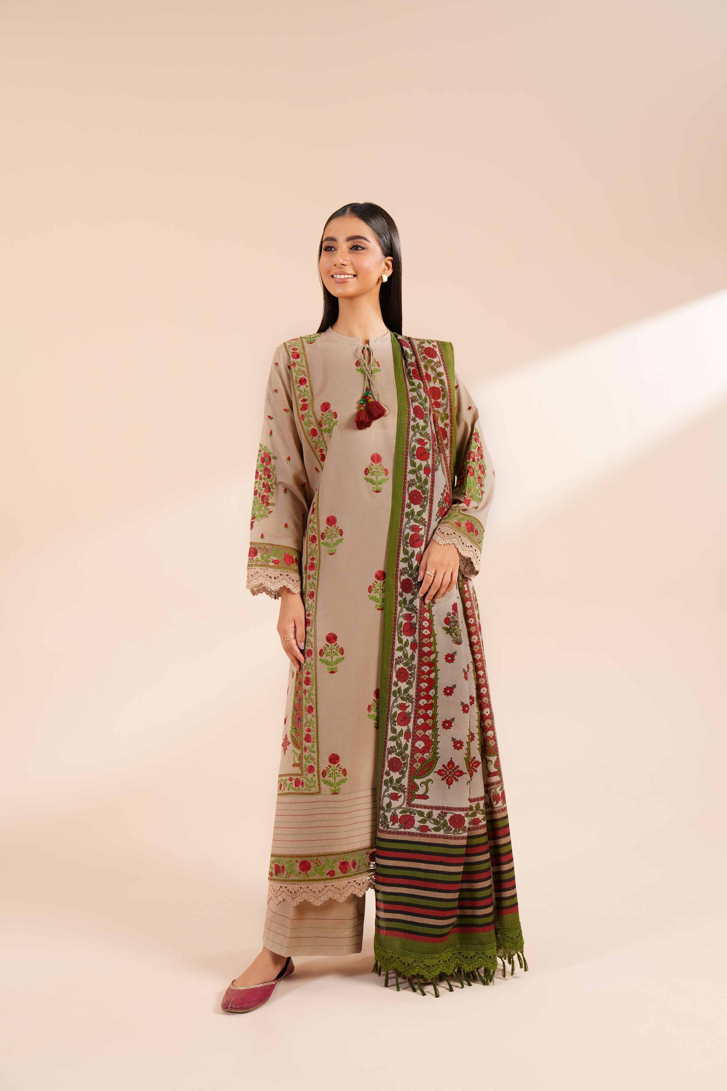 NishatUK - Mink Embroidered Karandi 3-piece unstitched Suit