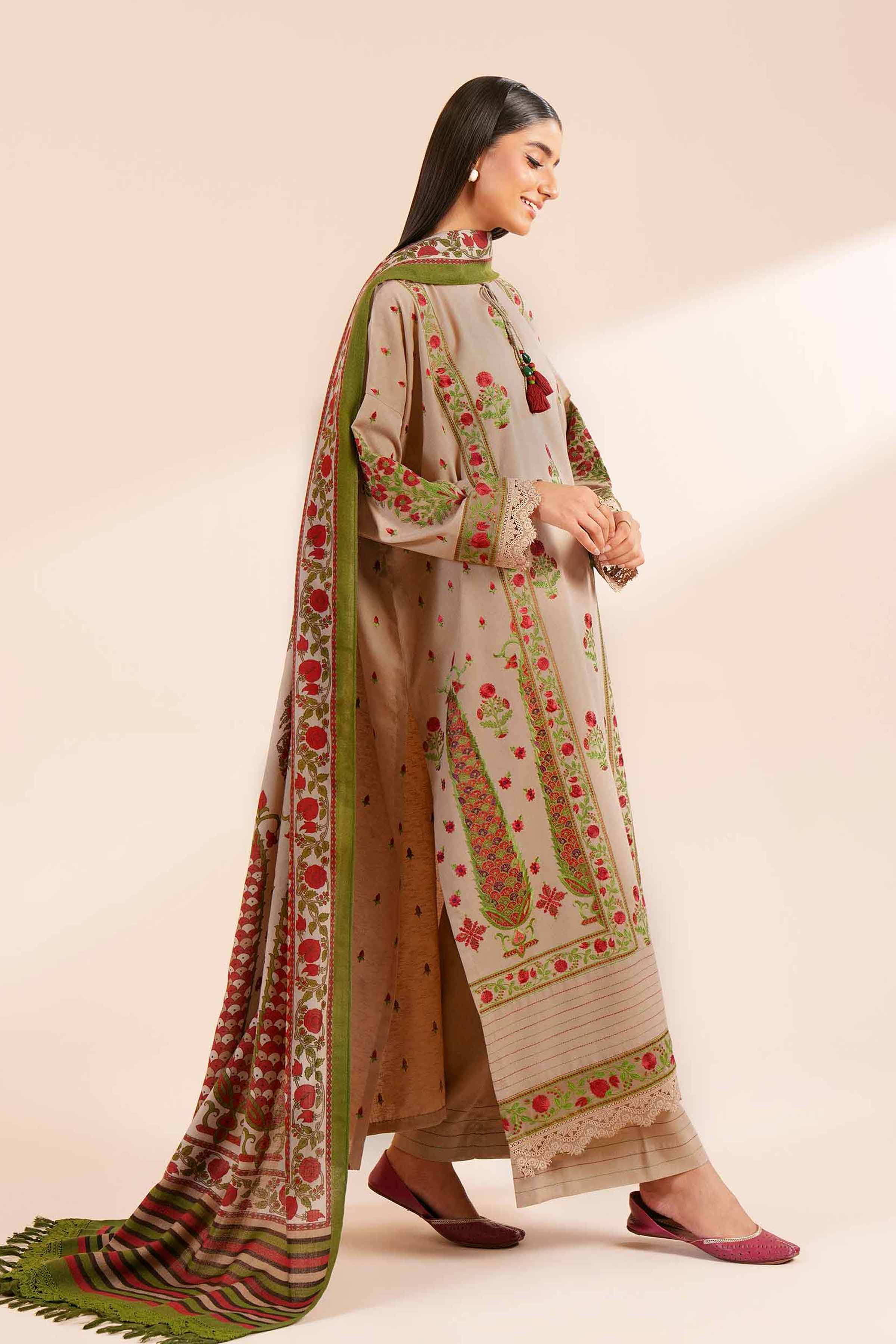 NishatUK - Mink Embroidered Karandi 3-piece unstitched Suit