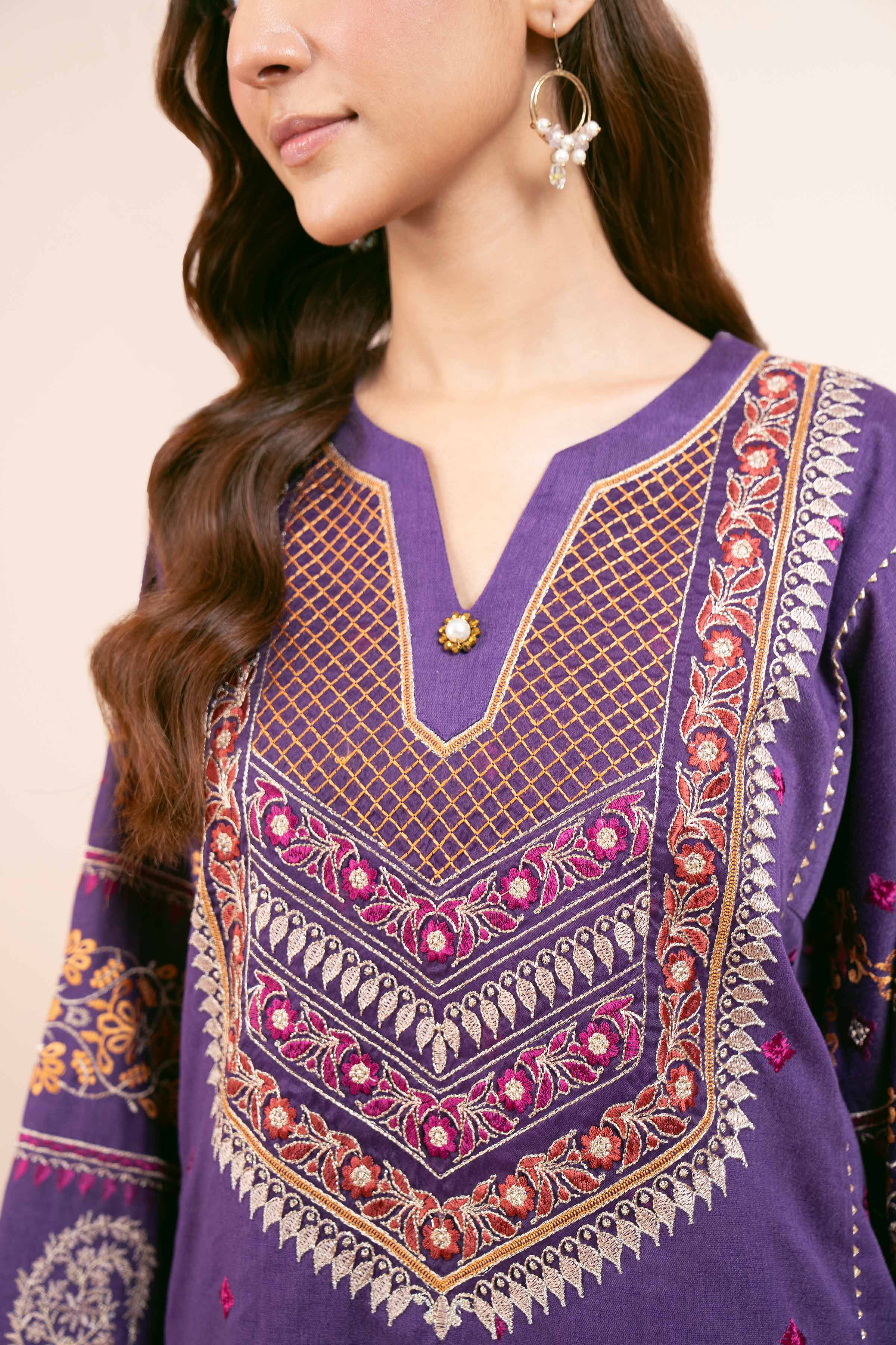 NishatUK - Purple Embroidered Karandi 3-piece unstitched Suit