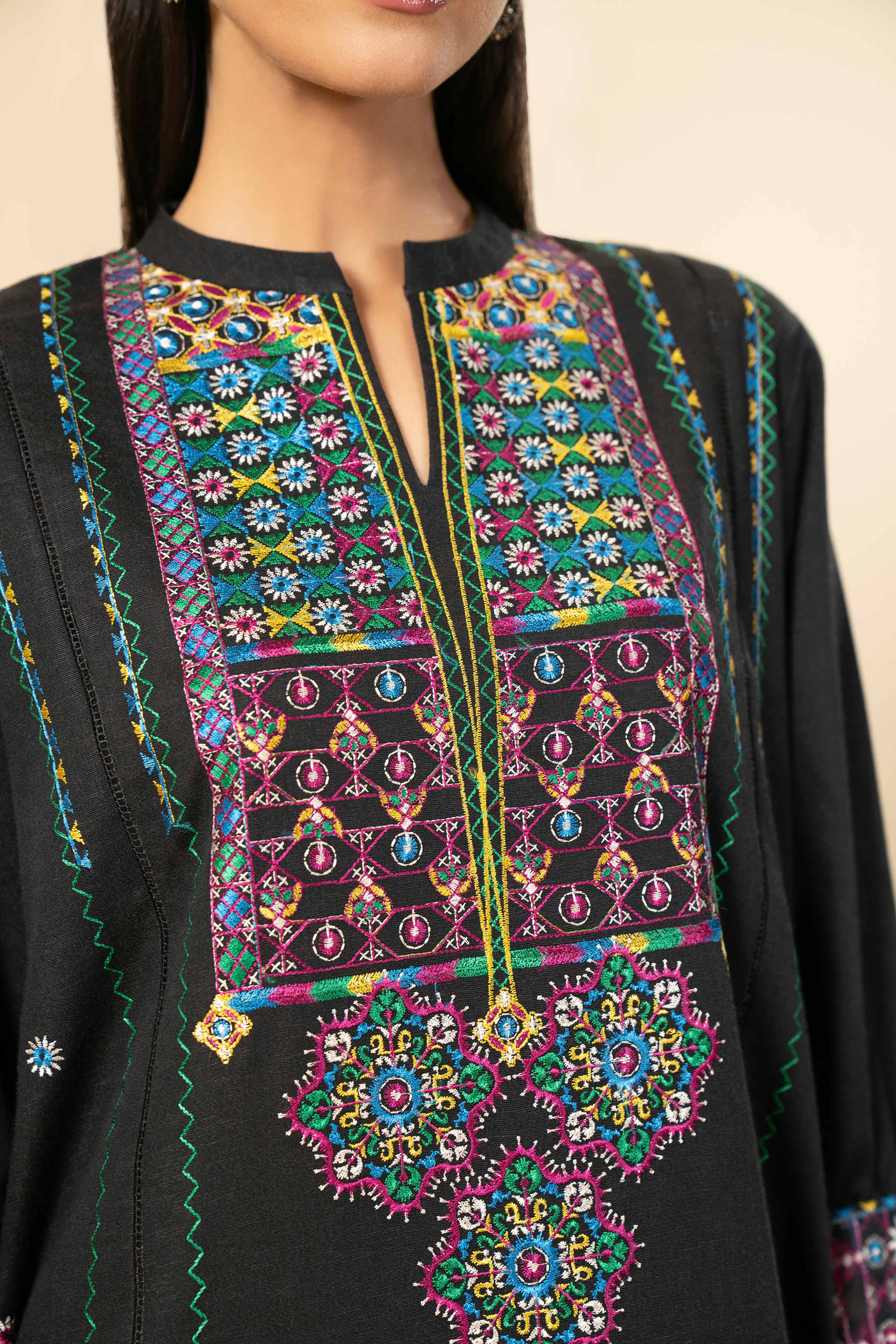 NishatUK - Black Embroidered Karandi 3-piece unstitched Suit