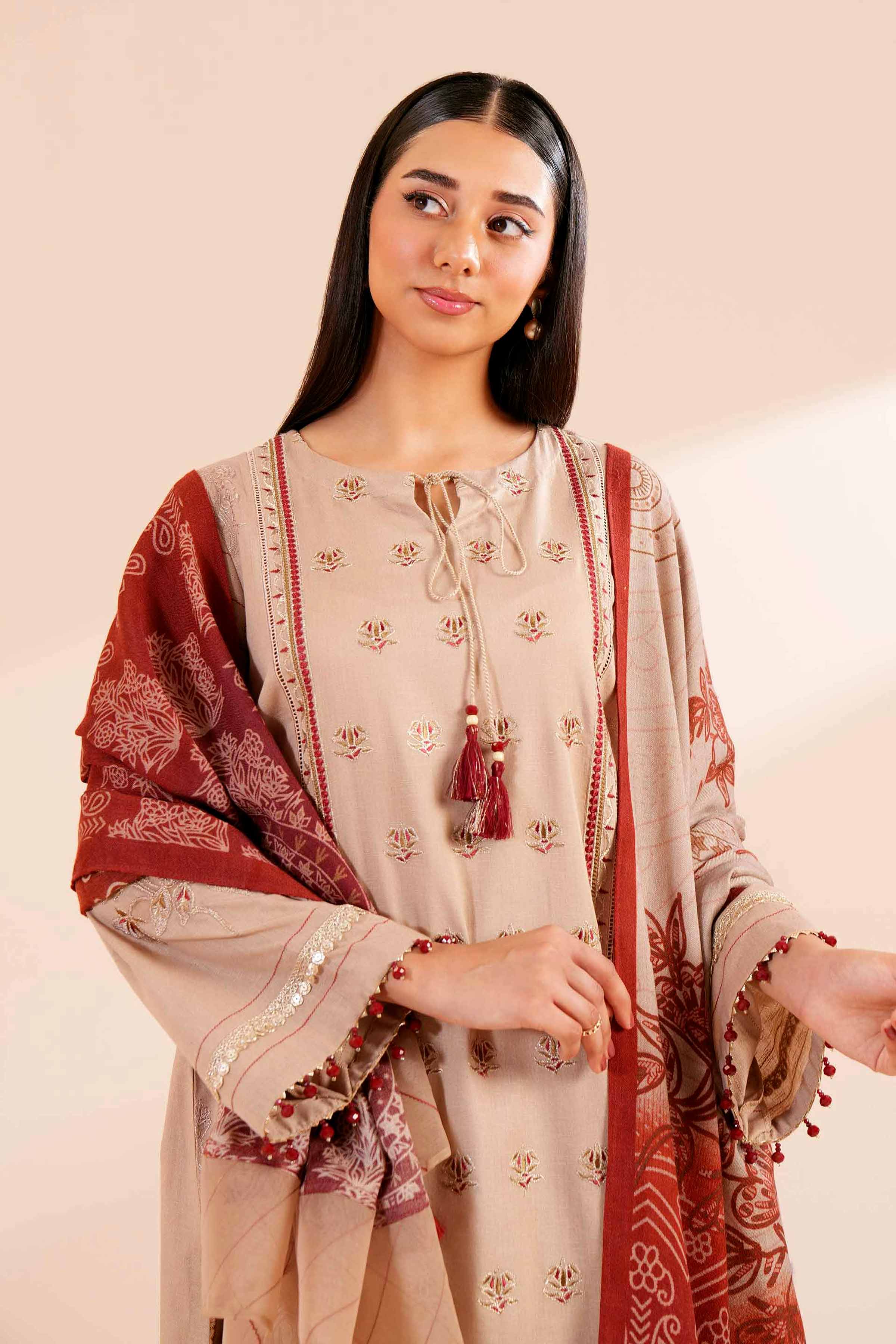 NishatUK - Brown Embroidered Karandi 3-piece unstitched Suit