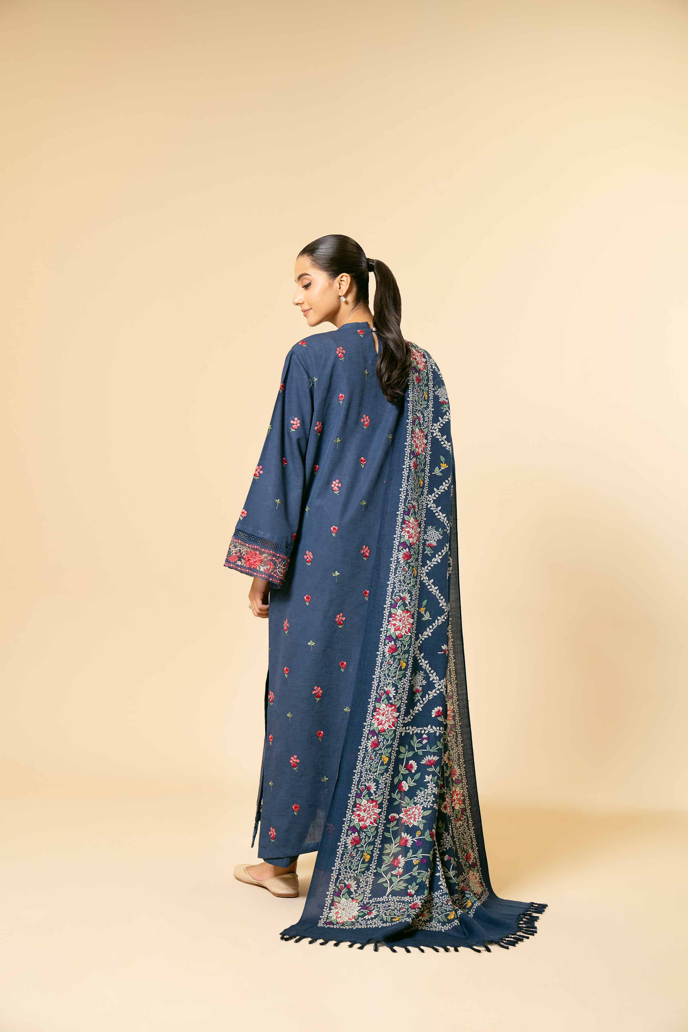 NishatUK - Blue Embroidered Karandi 3-piece unstitched Suit