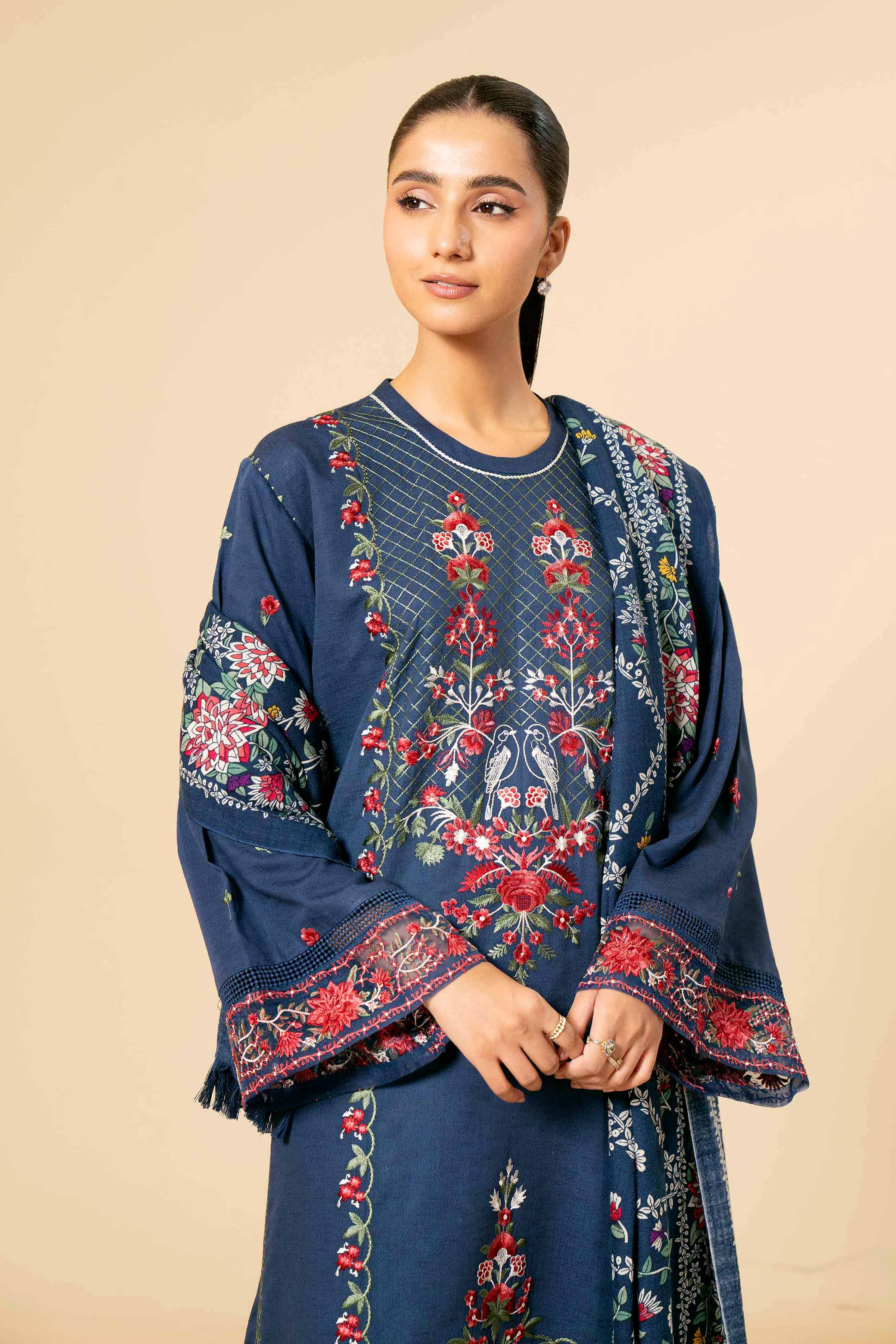 NishatUK - Blue Embroidered Karandi 3-piece unstitched Suit