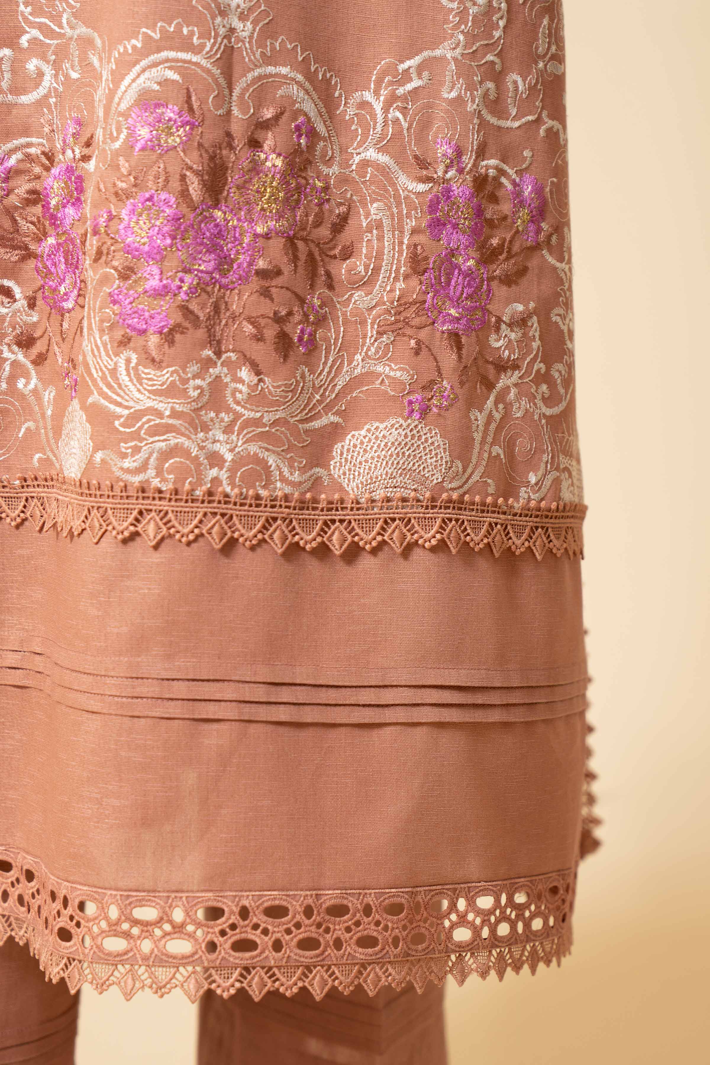 NishatUK - Pink Embroidered Karandi 3-piece unstitched Suit