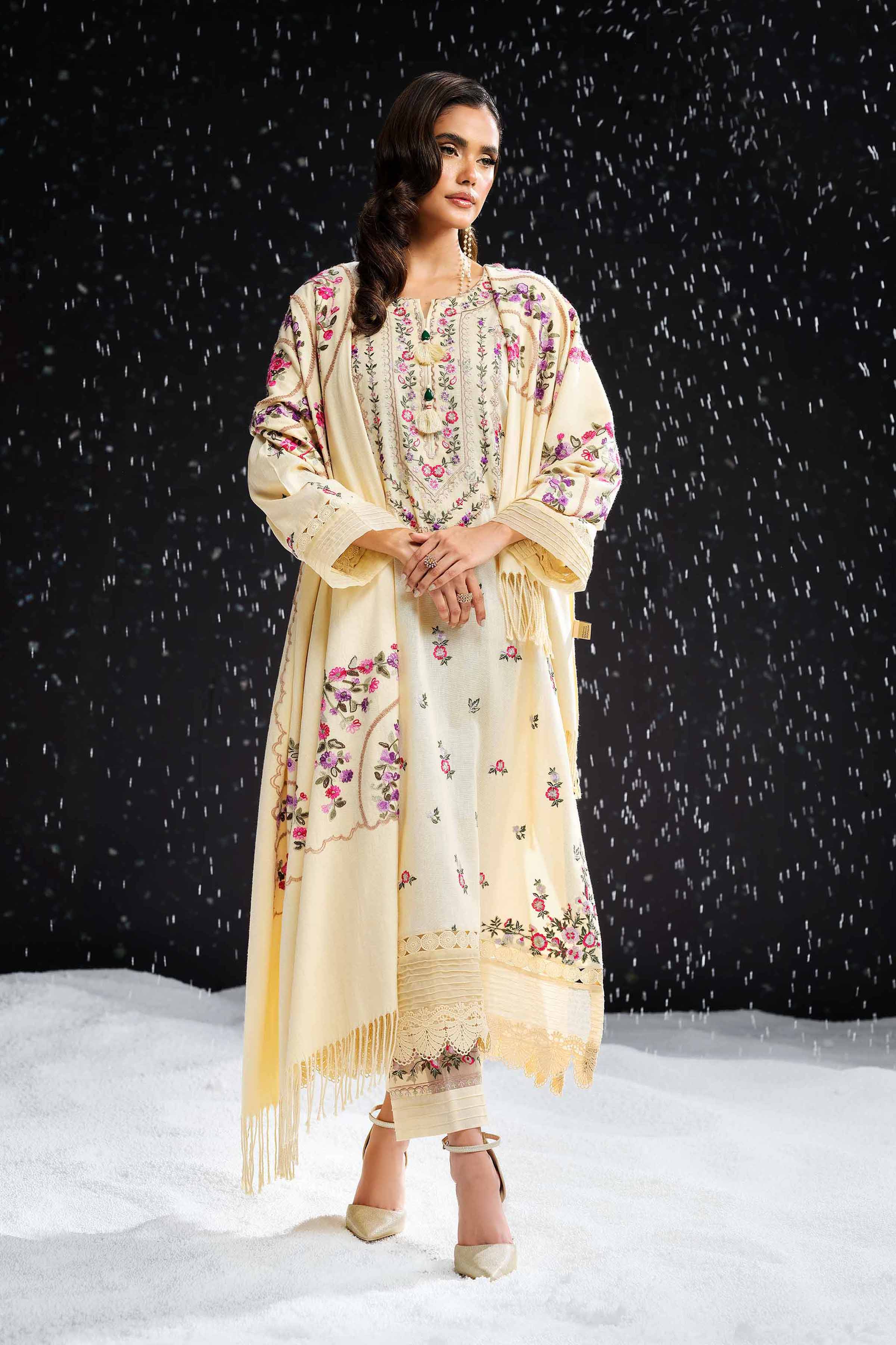 NishatUK - Beige Embroidered Cotton 3-piece unstitched Suit