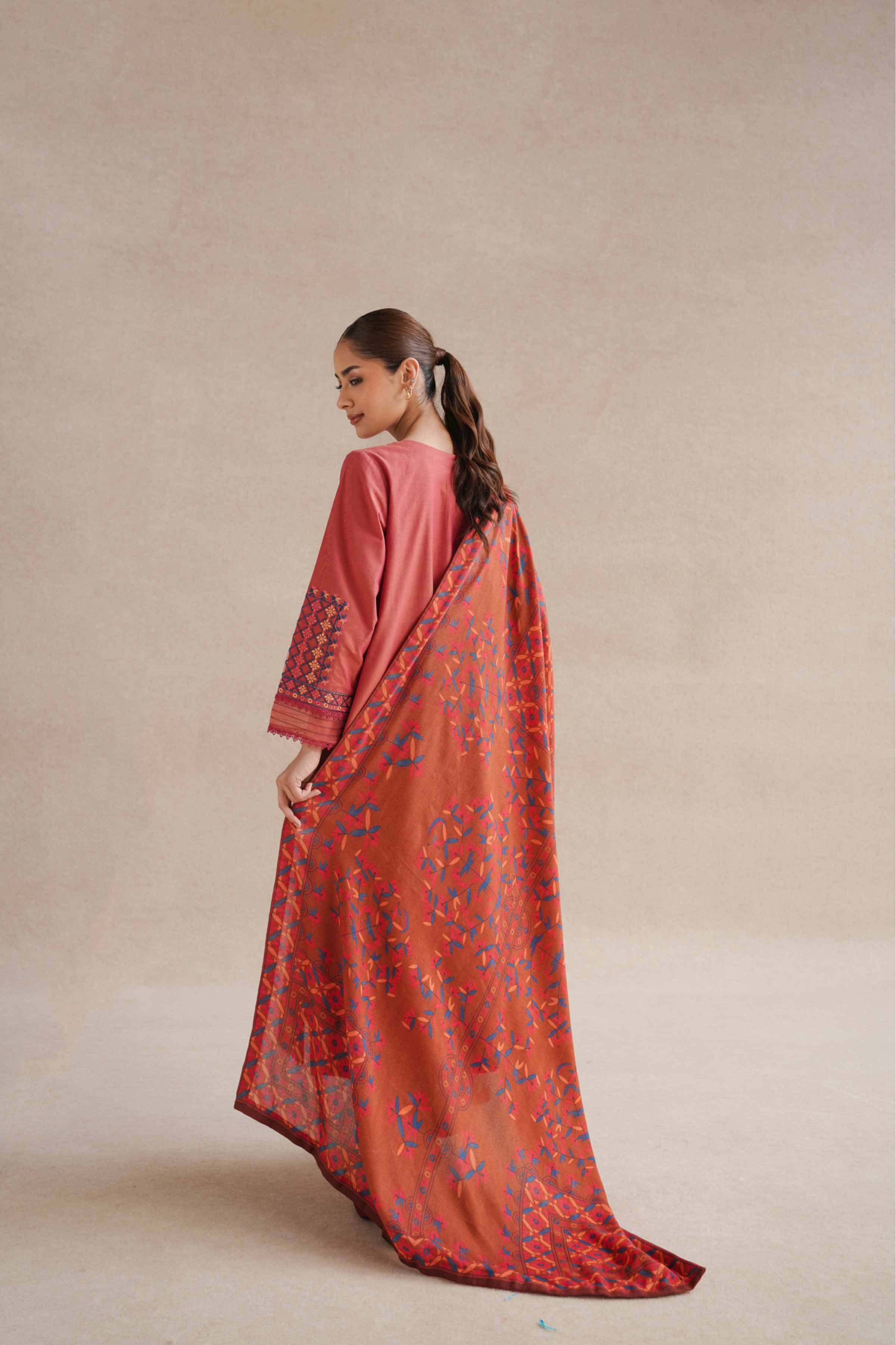 NishatUK - Red Embroidered Yarn Dyed 3-piece unstitched Suit
