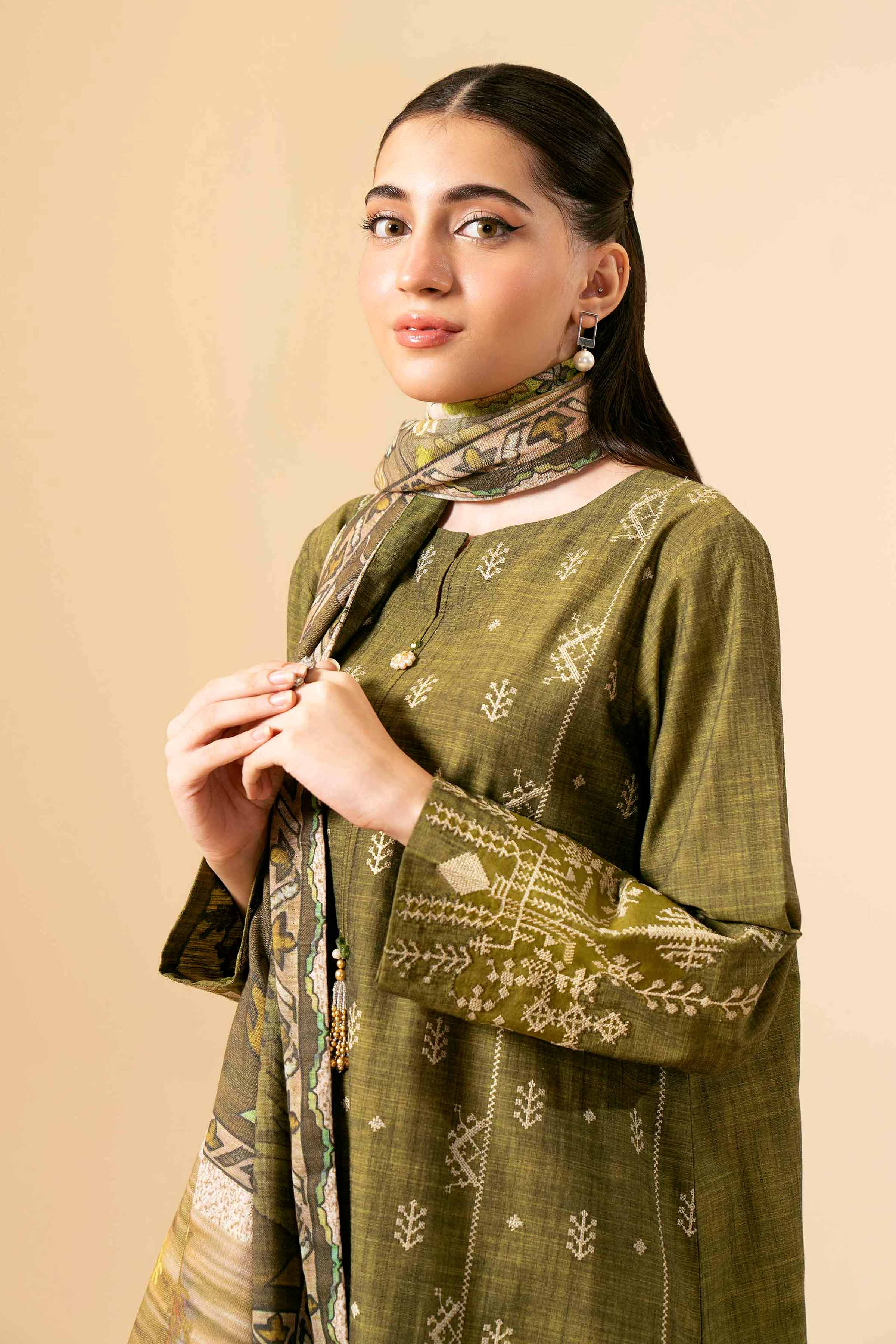 NishatUK - Green Embroidered Yarn Dyed 3-piece unstitched Suit