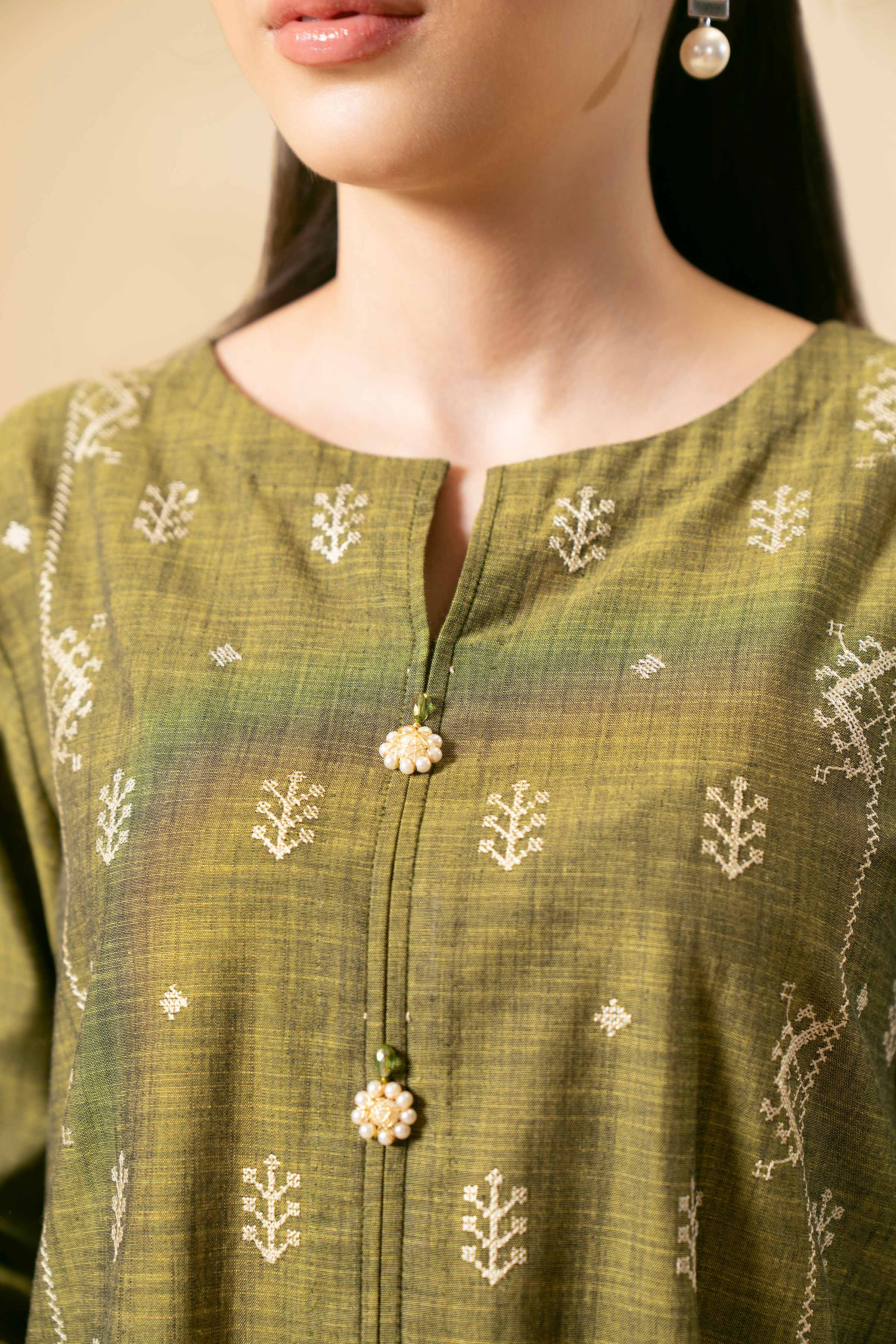 NishatUK - Green Embroidered Yarn Dyed 3-piece unstitched Suit