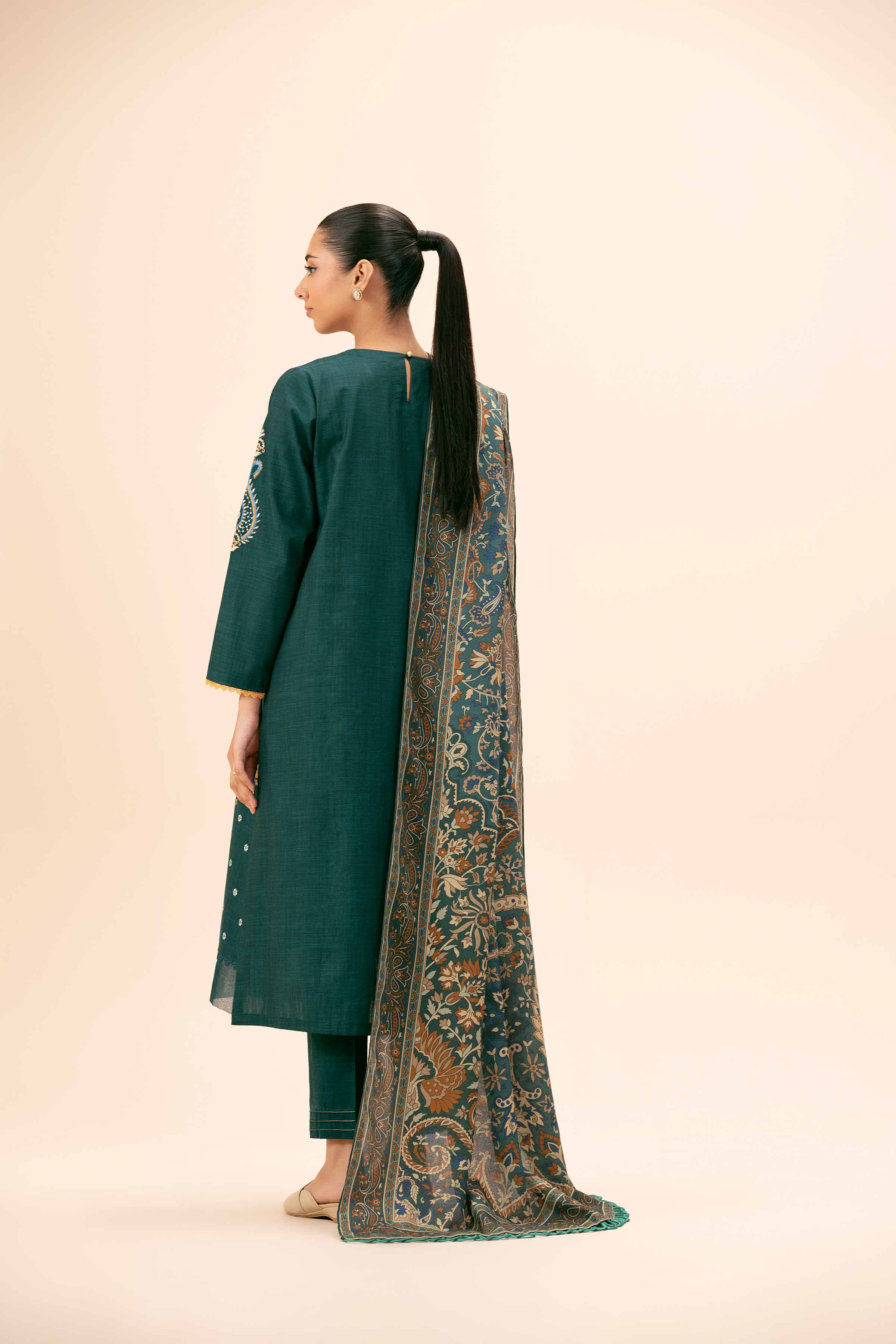 NishatUK - Teal Embroidered Yarn Dyed 3-piece unstitched Suit