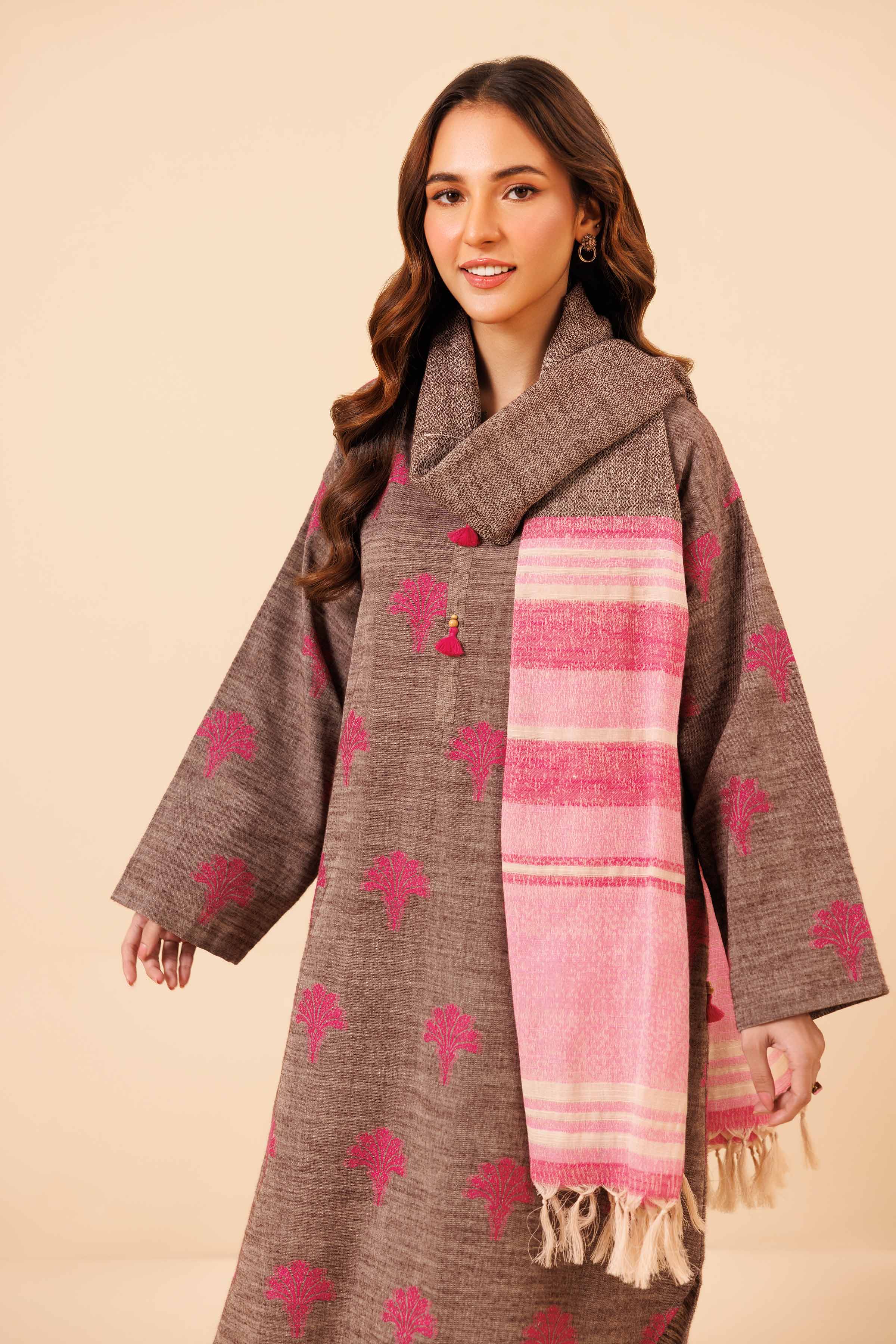 NishatUK - Brown Solids Handloom 3-piece unstitched Suit