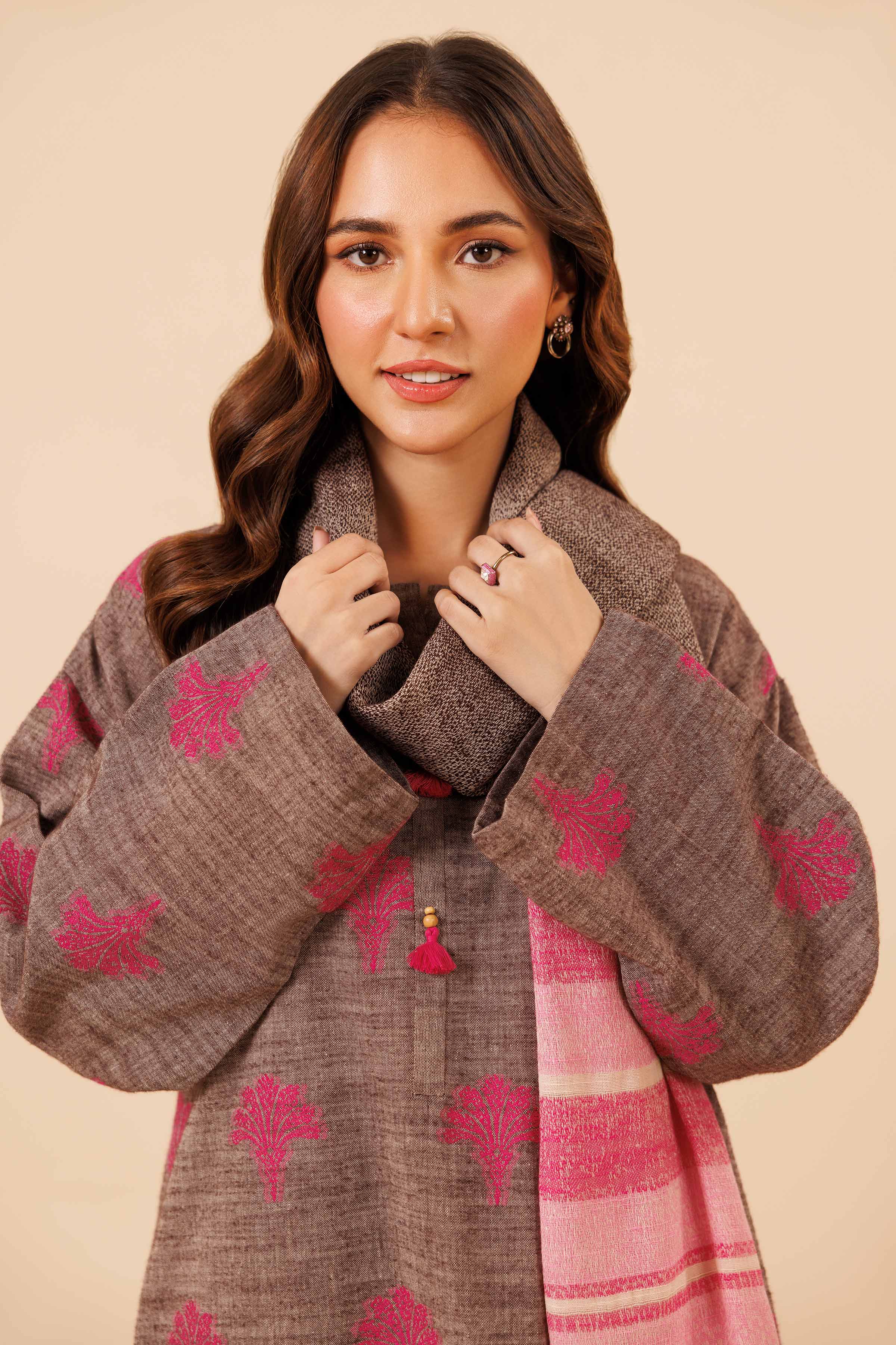 NishatUK - Brown Solids Handloom 3-piece unstitched Suit