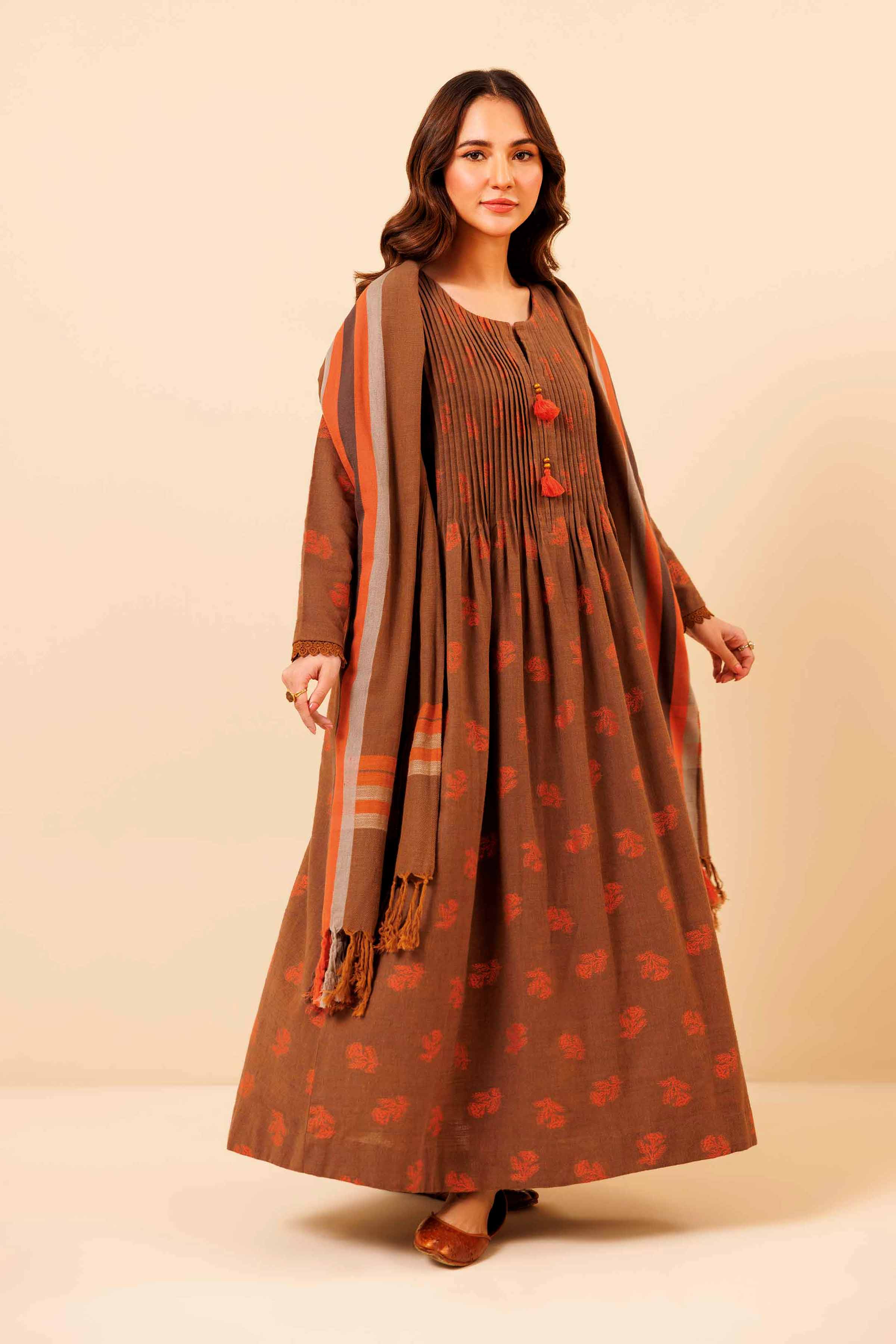 NishatUK - Brown Solids Handloom 3-piece unstitched Suit