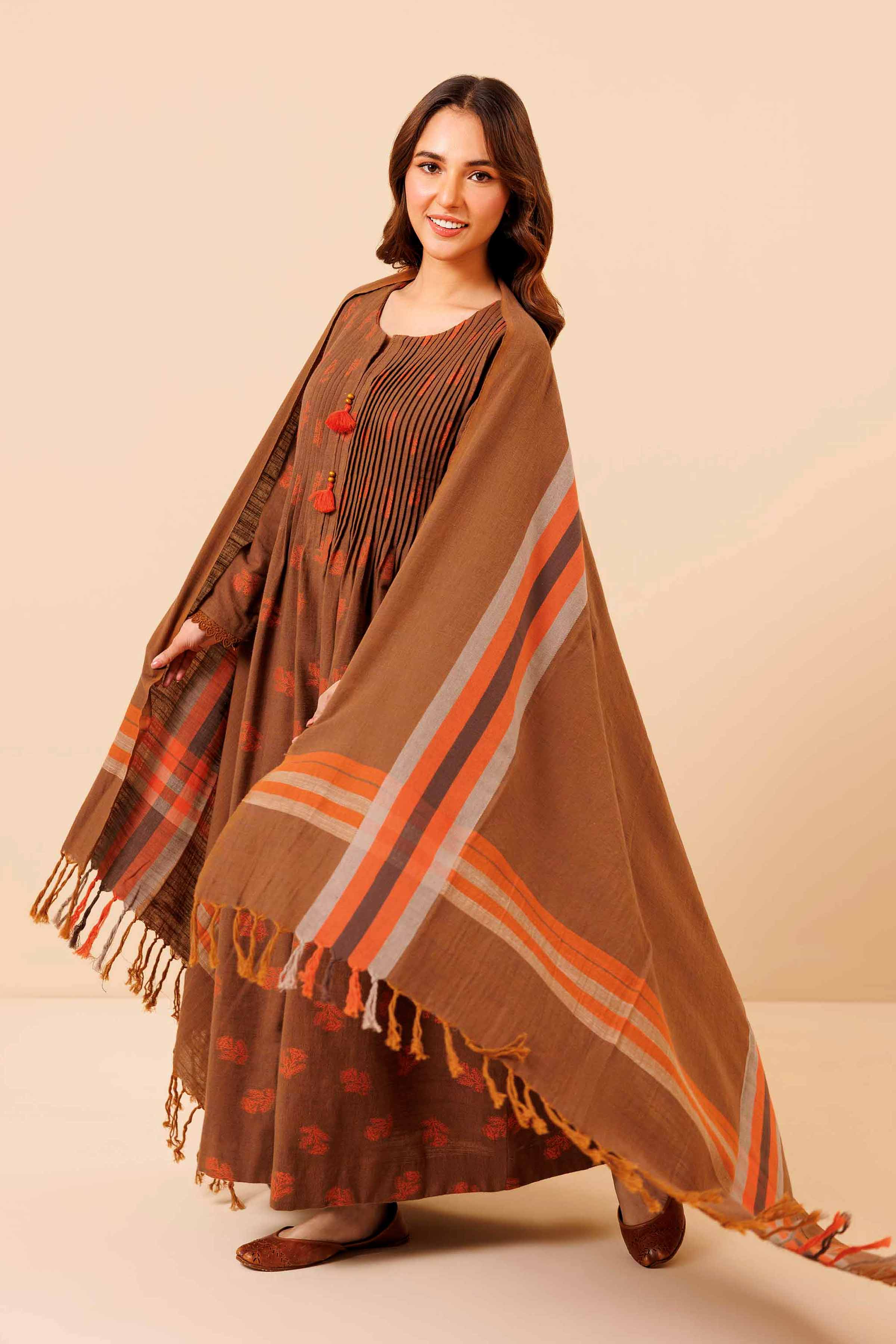 NishatUK - Brown Solids Handloom 3-piece unstitched Suit
