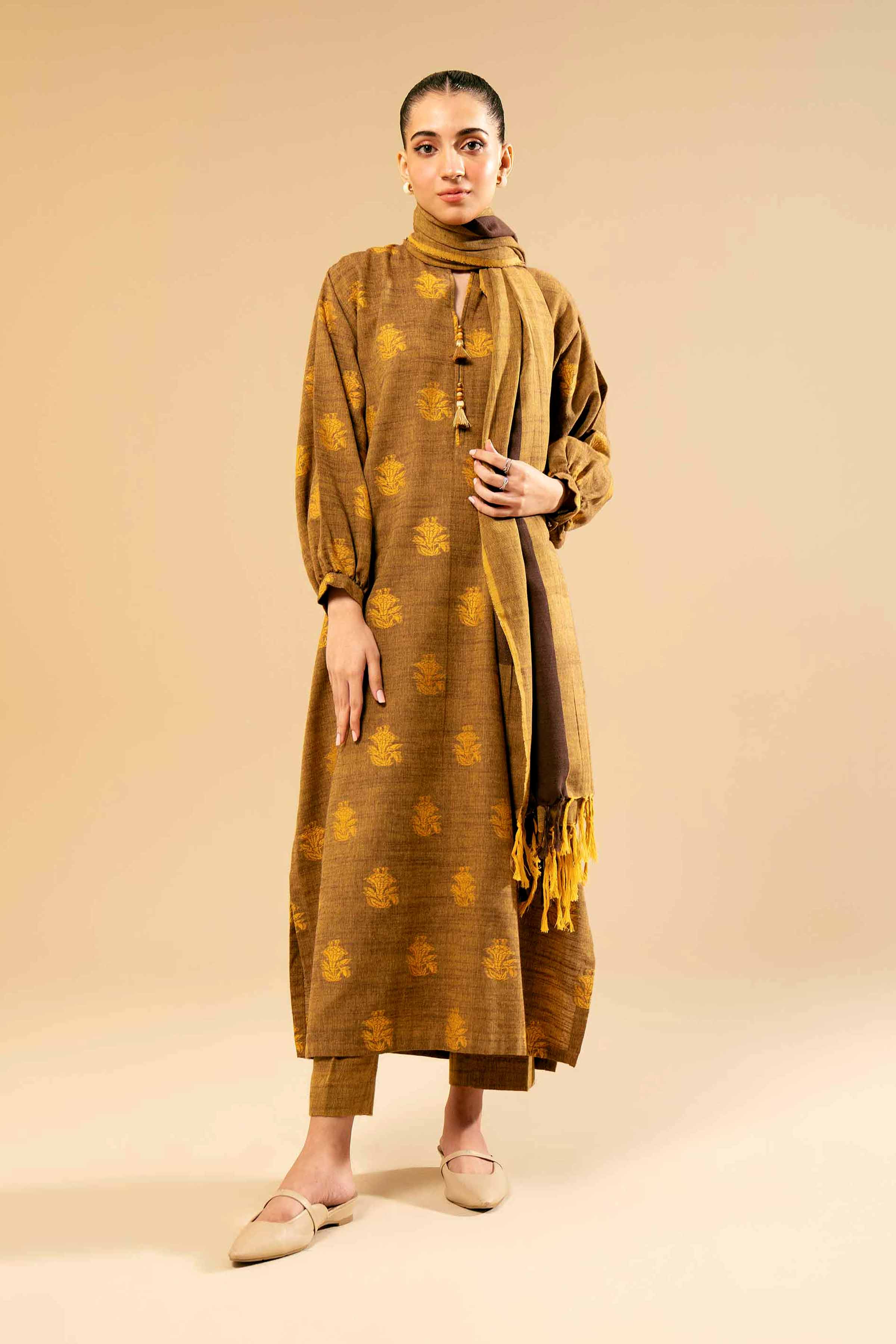 NishatUK - Brown Solids Handloom 3-piece unstitched Suit