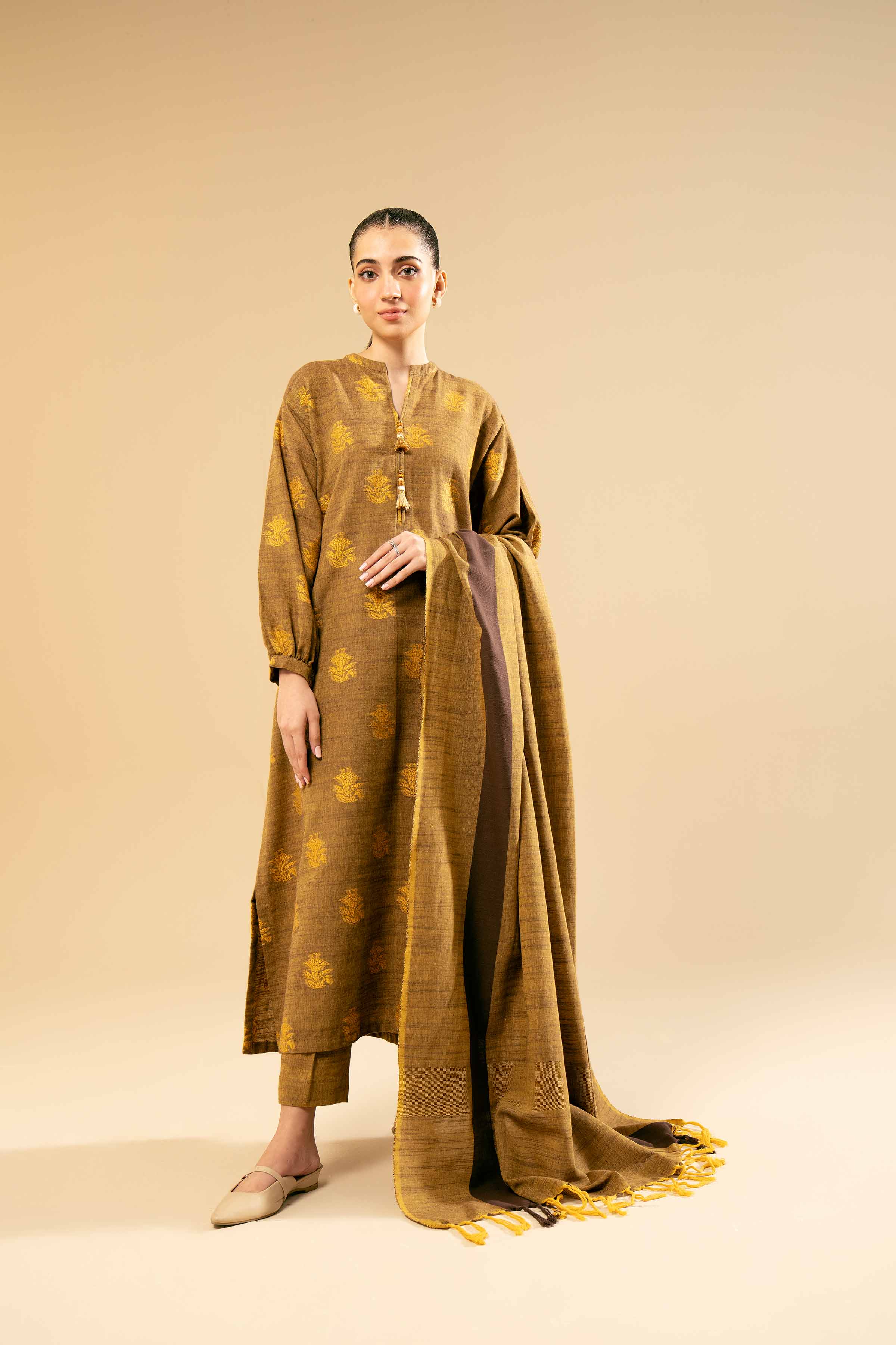 NishatUK - Brown Solids Handloom 3-piece unstitched Suit