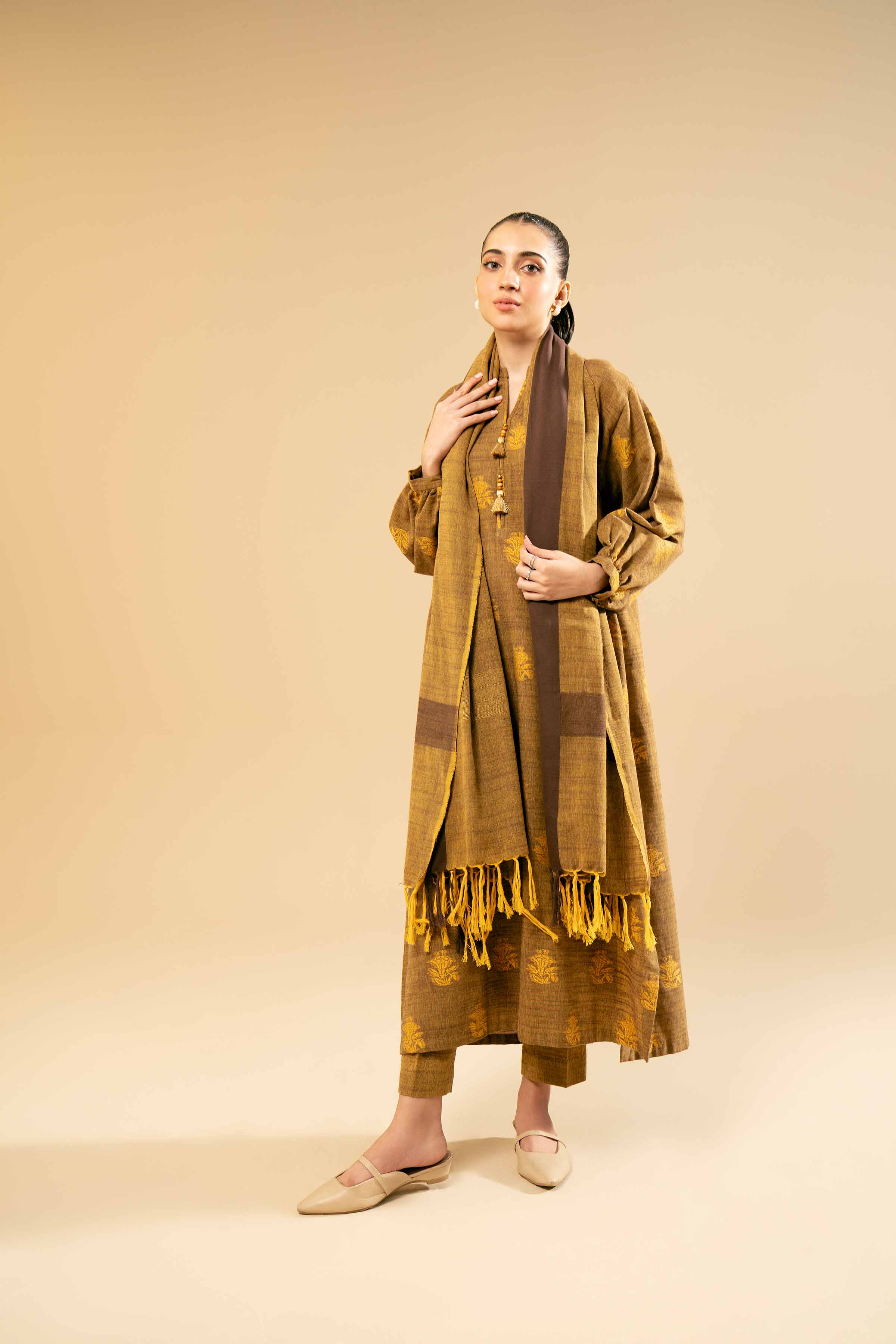 NishatUK - Brown Solids Handloom 3-piece unstitched Suit