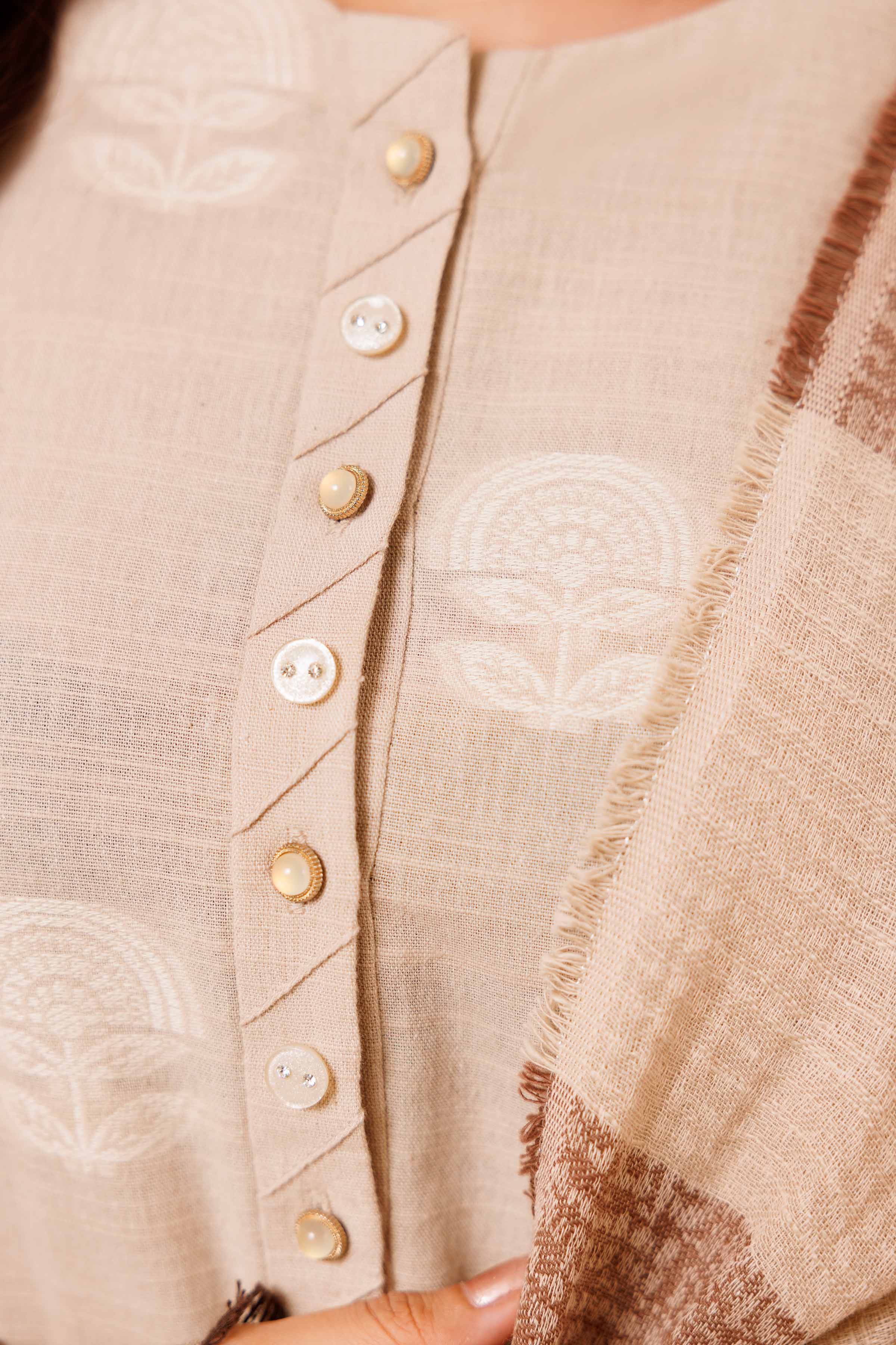 NishatUK - Beige Solids Handloom 3-piece unstitched Suit