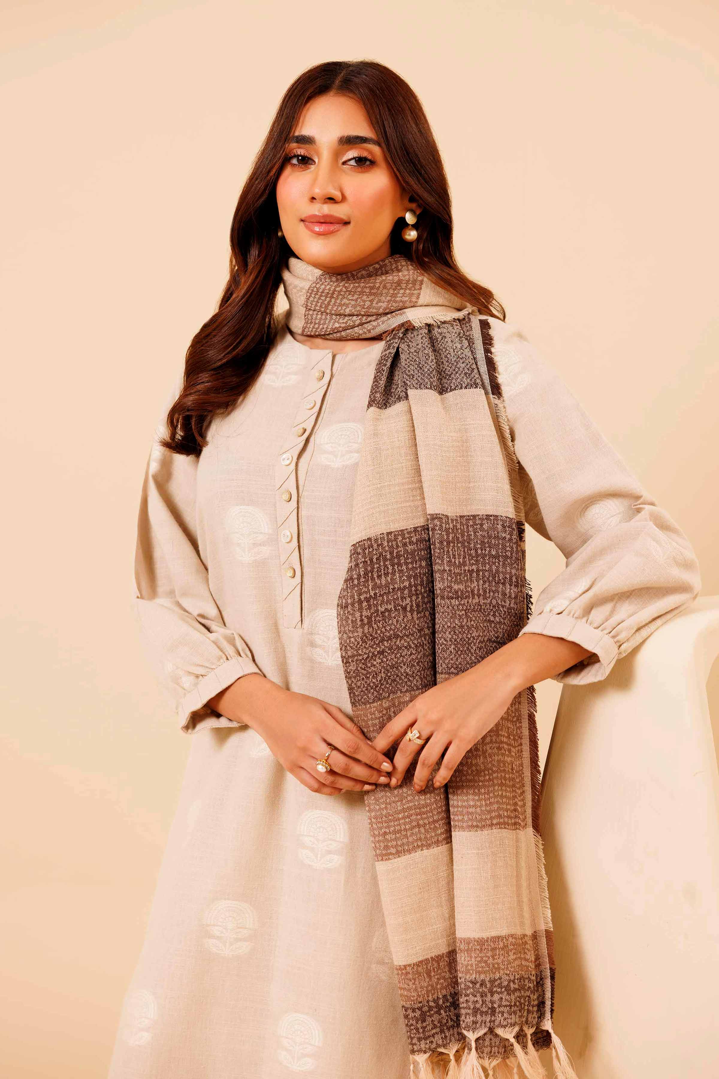 NishatUK - Beige Solids Handloom 3-piece unstitched Suit