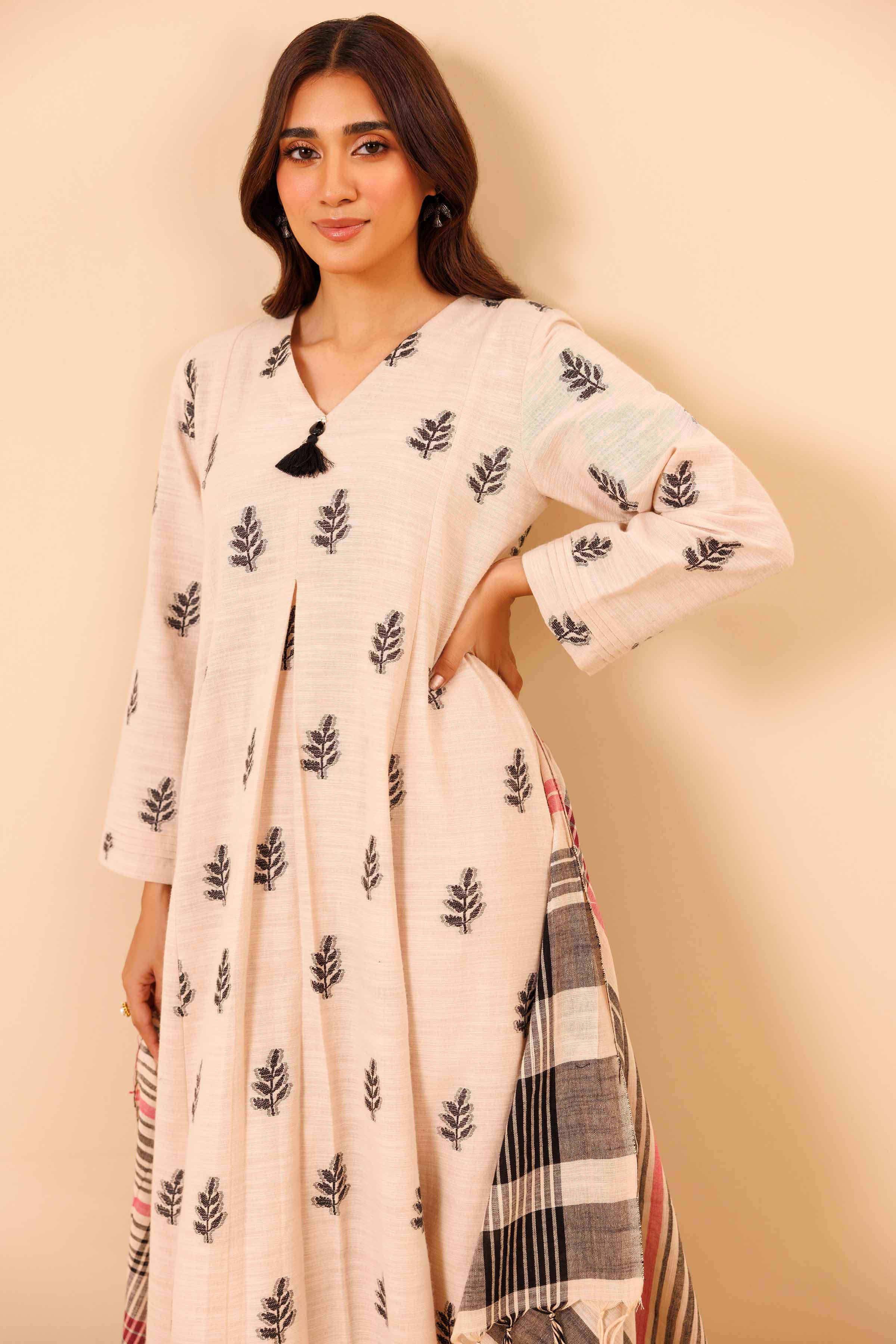 NishatUK - Beige Solids Handloom 3-piece unstitched Suit
