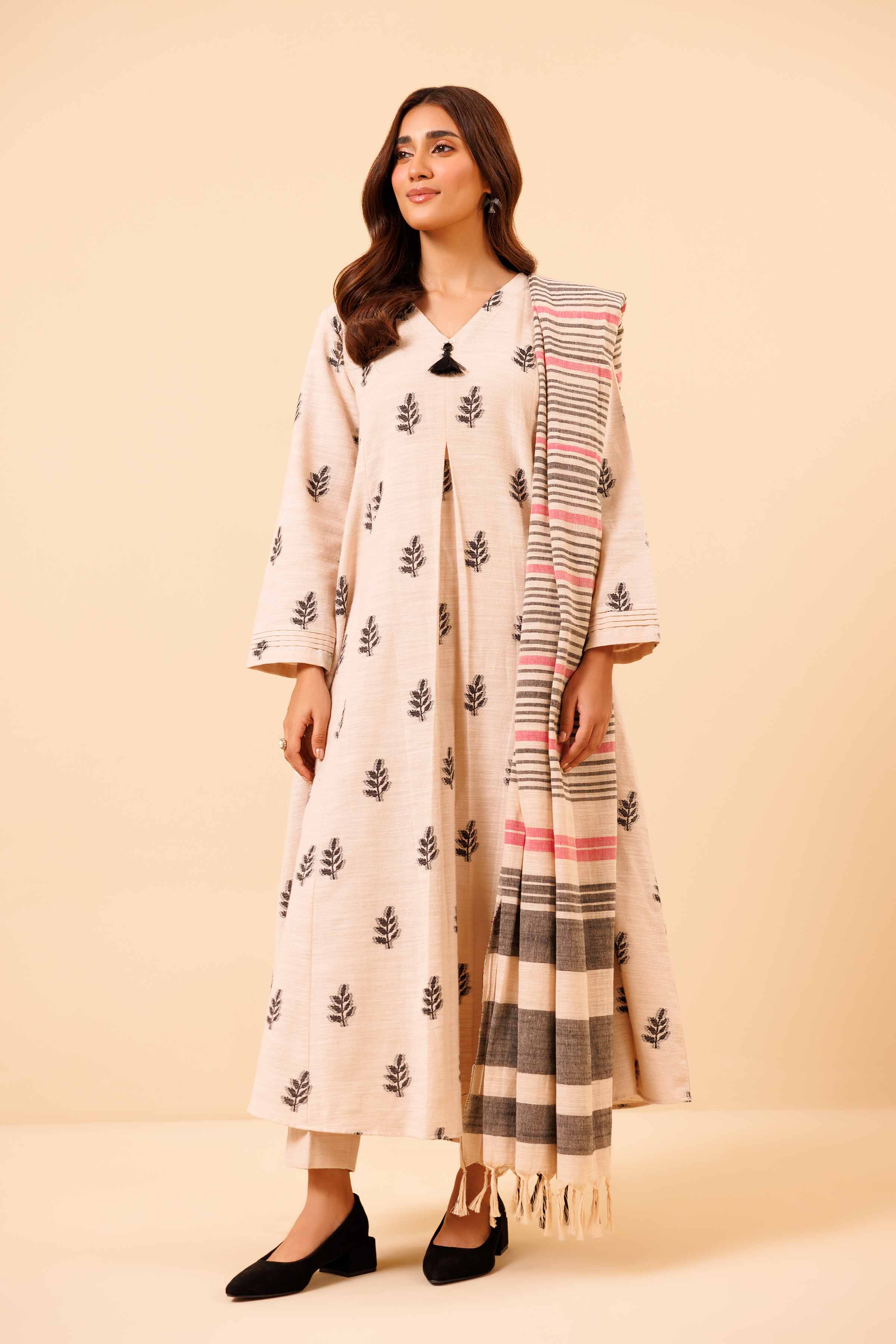 NishatUK - Beige Solids Handloom 3-piece unstitched Suit