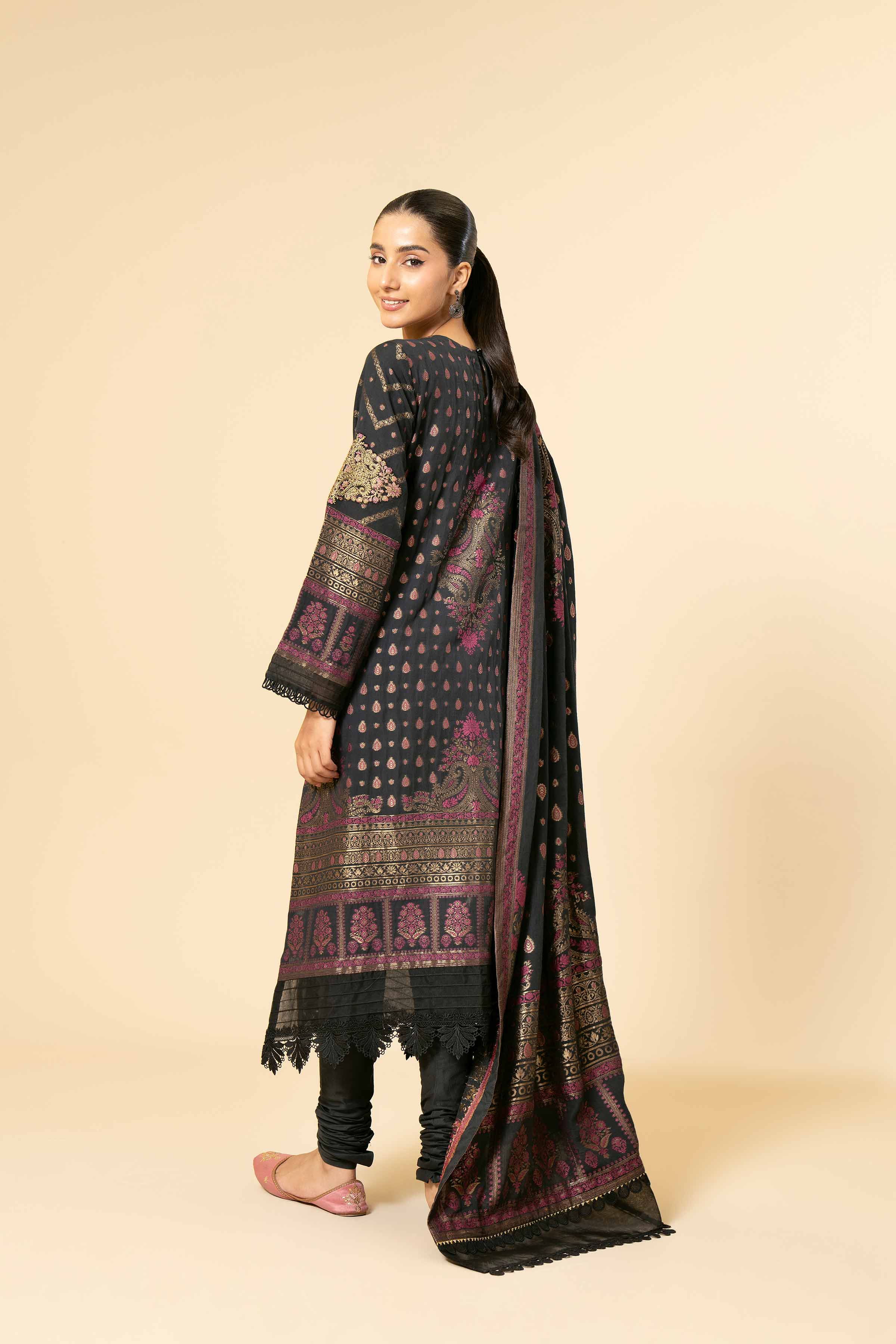 NishatUK - Black Embroidered Jacquard 3-piece unstitched Suit