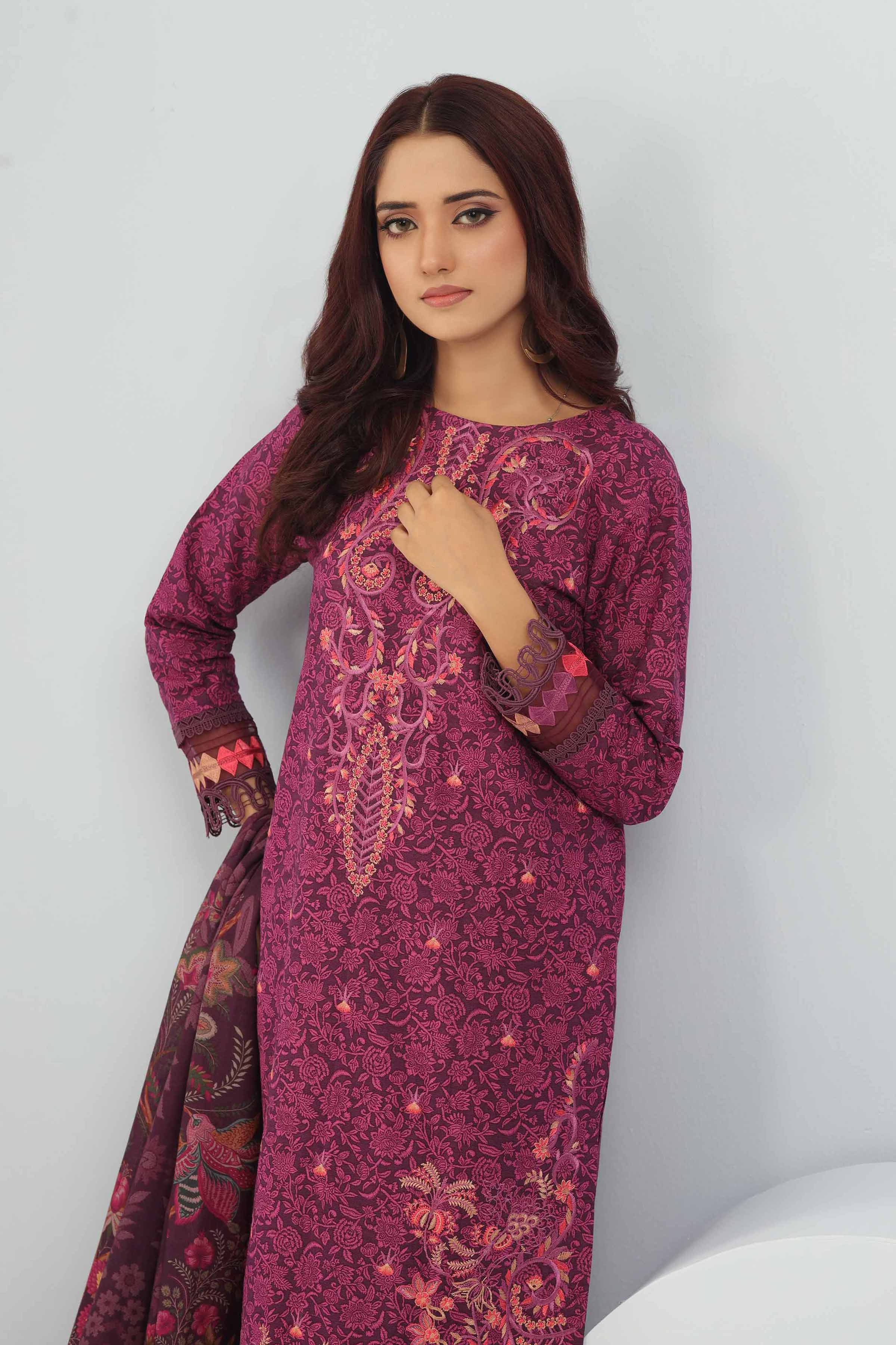 NishatUK - Magenta Embroidered Cotton 3-piece unstitched Suit