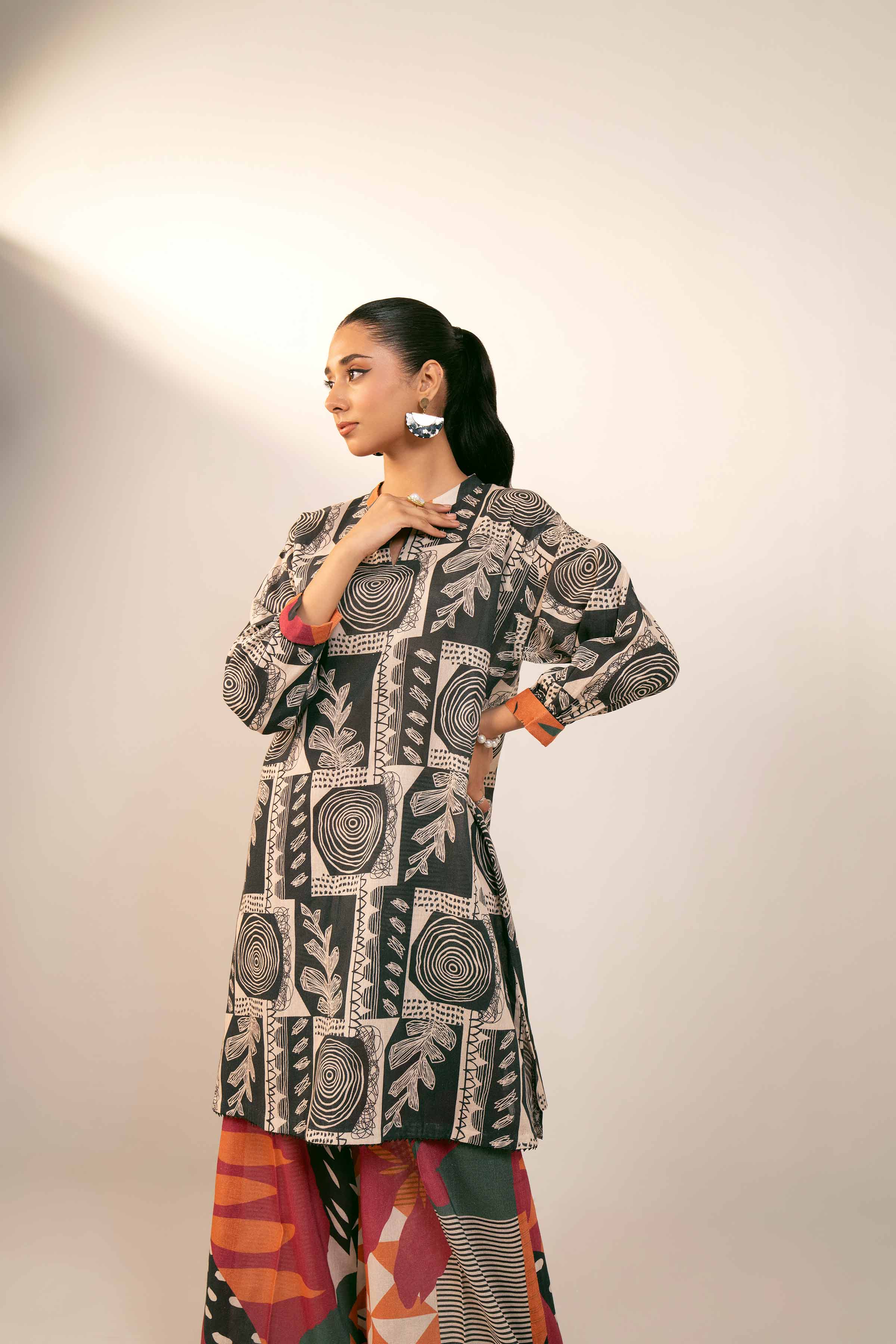 NishatUK - Brown Printed Cotton 2-piece unstitched Dress