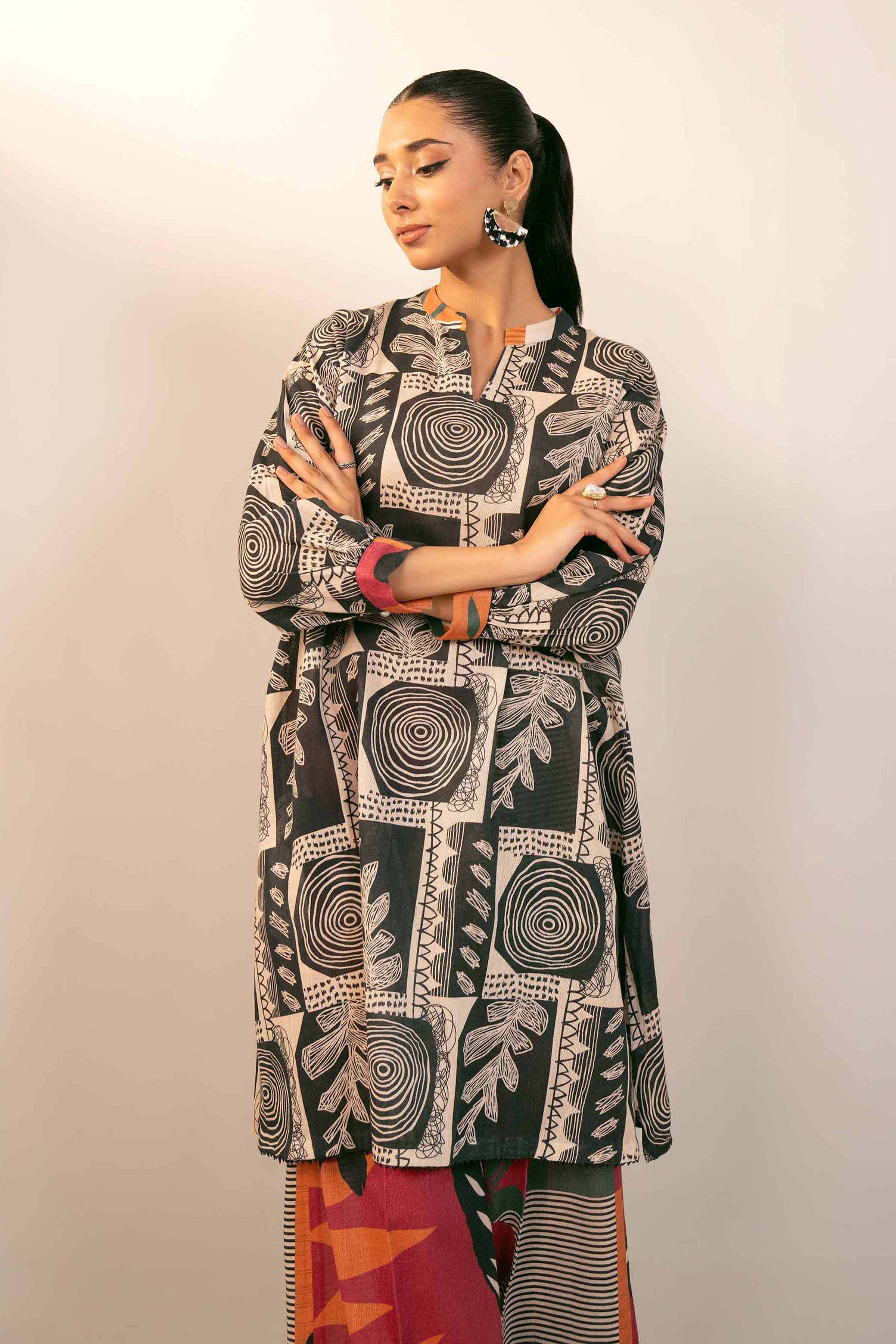 NishatUK - Brown Printed Cotton 2-piece unstitched Dress