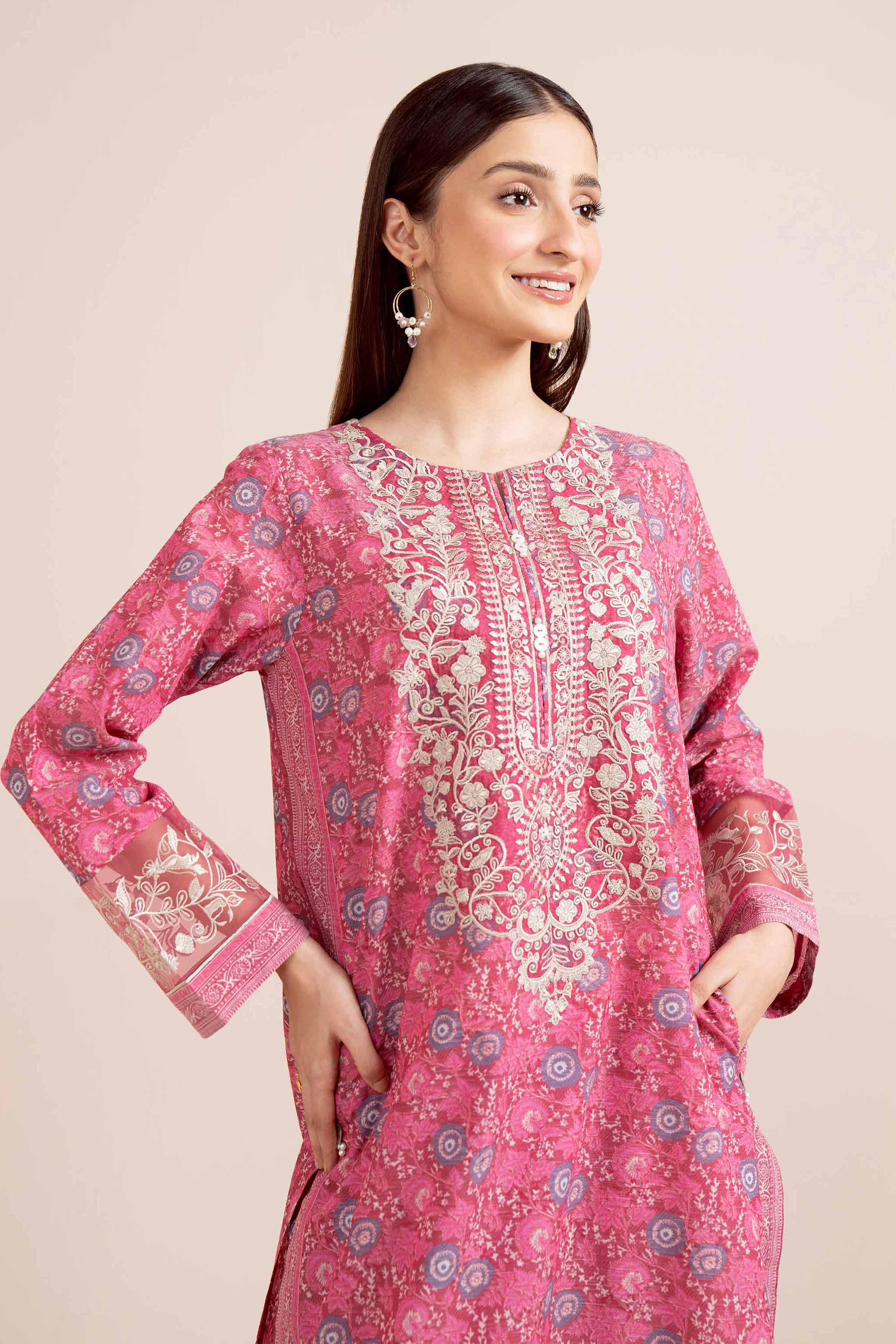 NishatUK - Marsala Embroidered Tropical 2-piece unstitched Dress