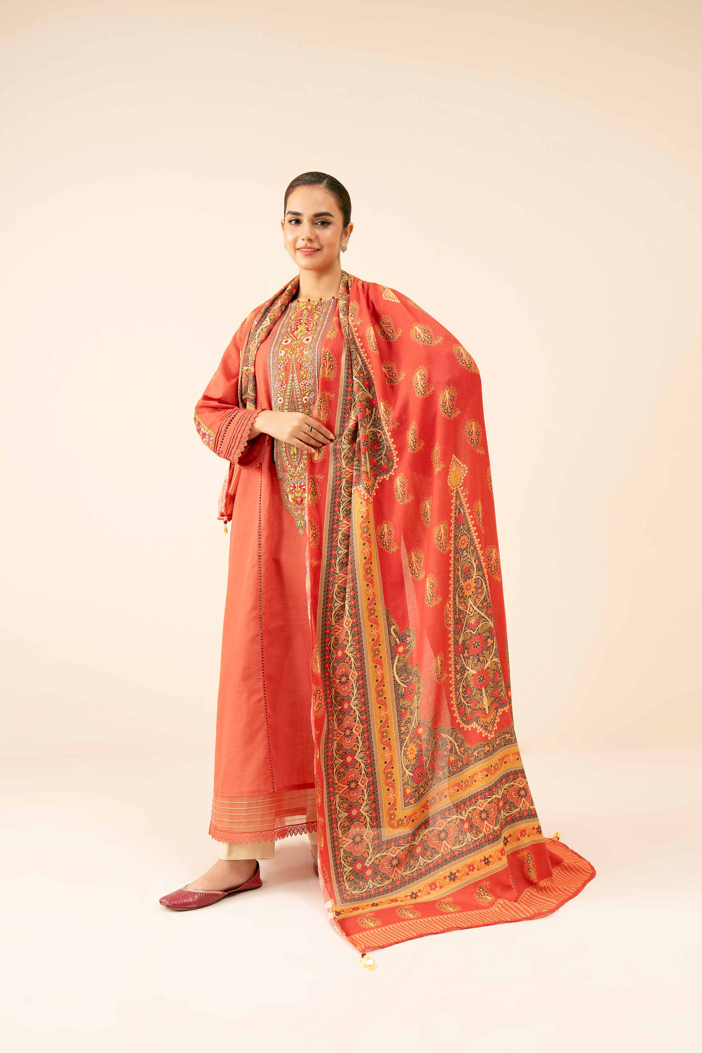 NishatUK - Brown Embroidered Khaddar 2-piece unstitched Dress
