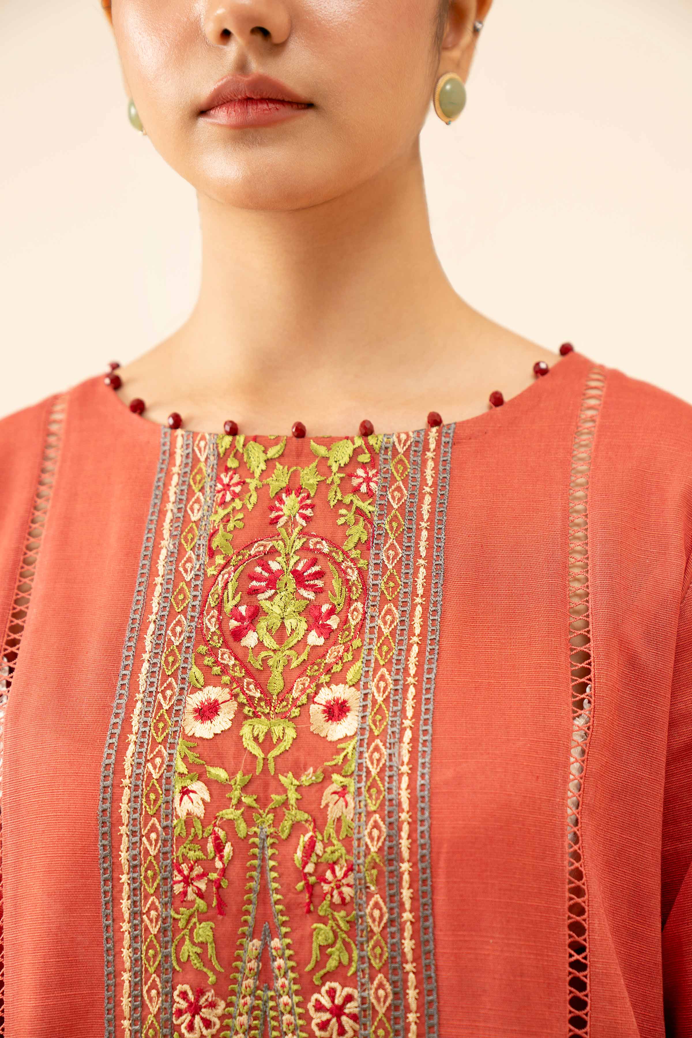 NishatUK - Brown Embroidered Khaddar 2-piece unstitched Dress