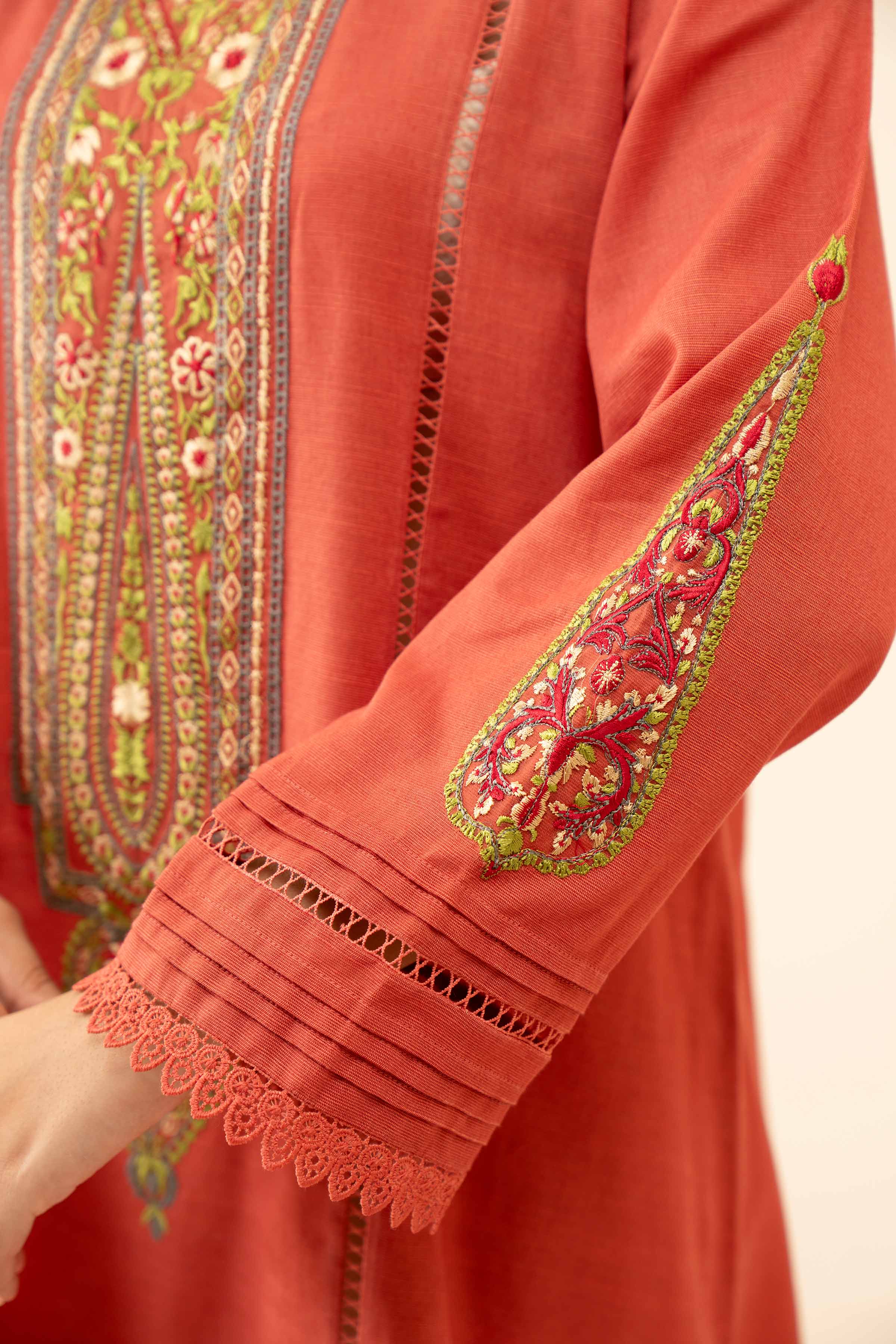 NishatUK - Brown Embroidered Khaddar 2-piece unstitched Dress